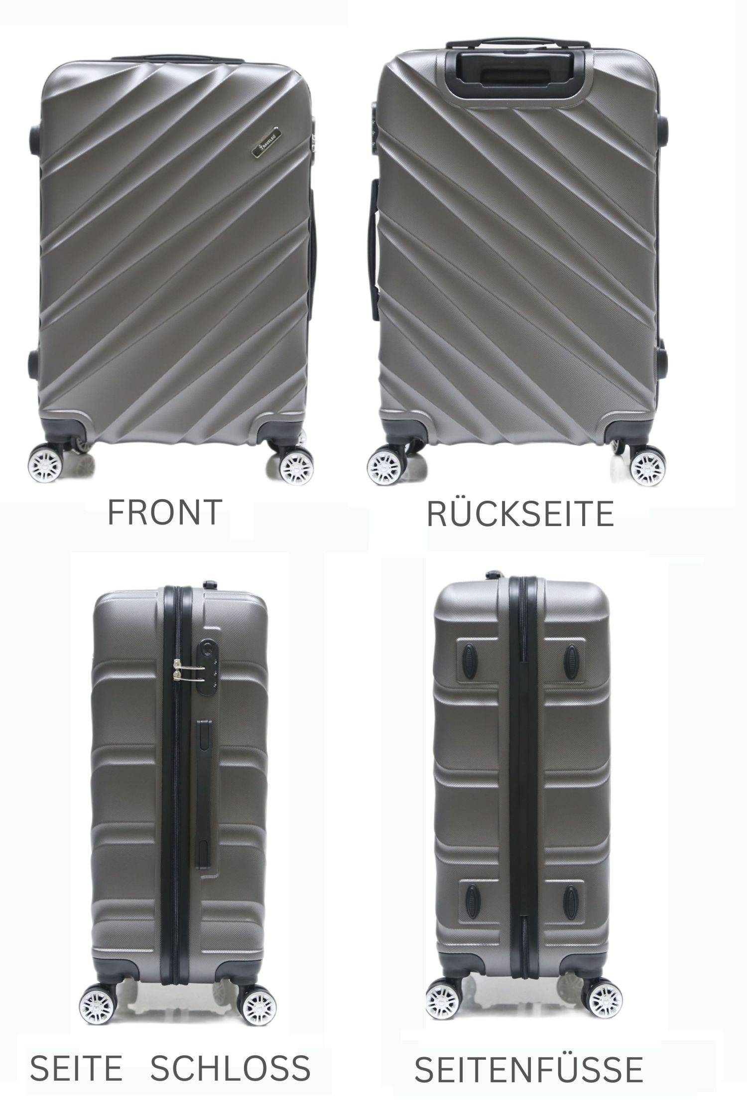 Reisekoffer Koffer 3 tlg Hartschale Trolley Set Kofferset Handgepäck Gepäck Reisetasche ABS-05 Grau
