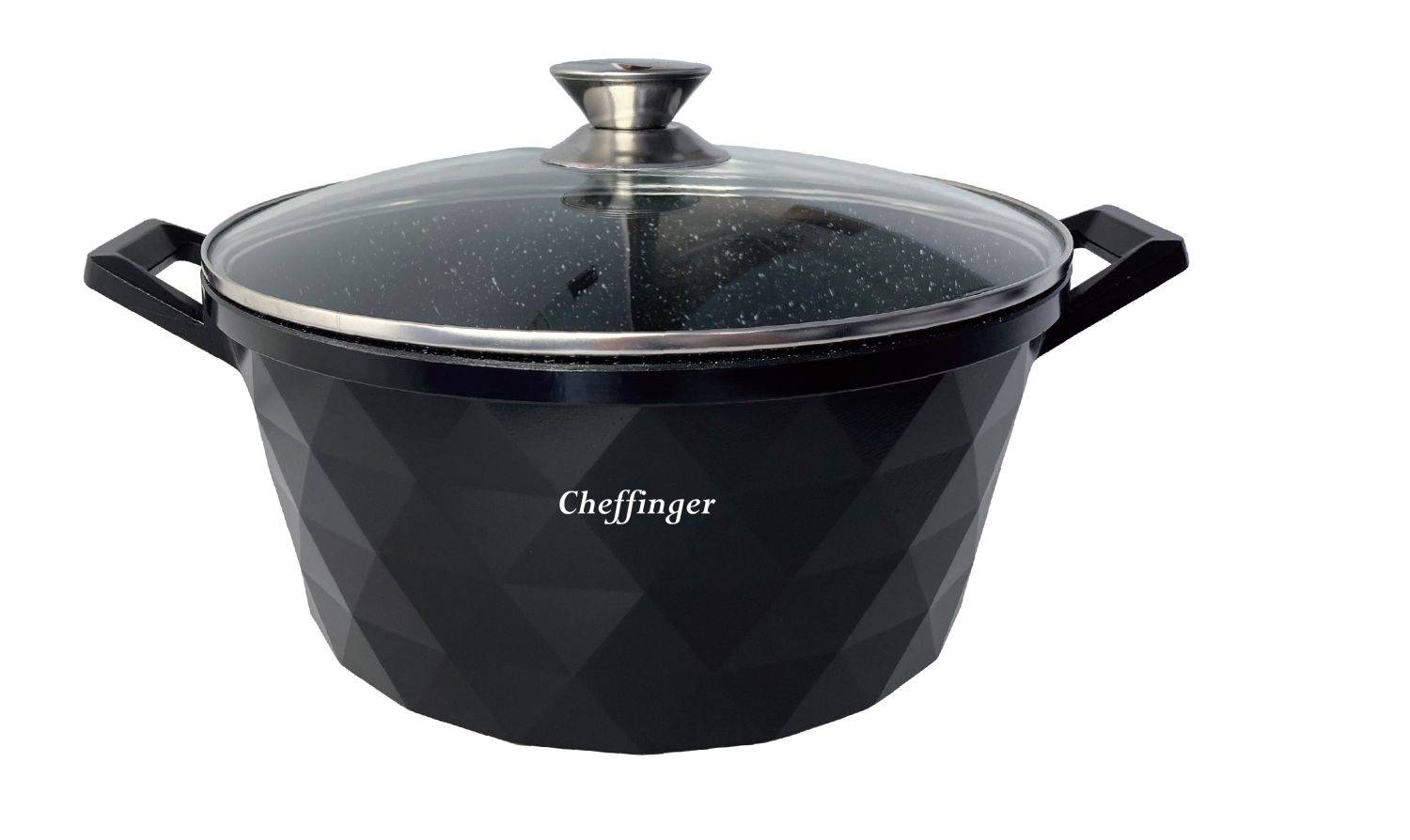 Kochtopf Alu Guss Glasdeckel Ø28cm Induktion Marmorbeschichtung Suppentopf Pfanne