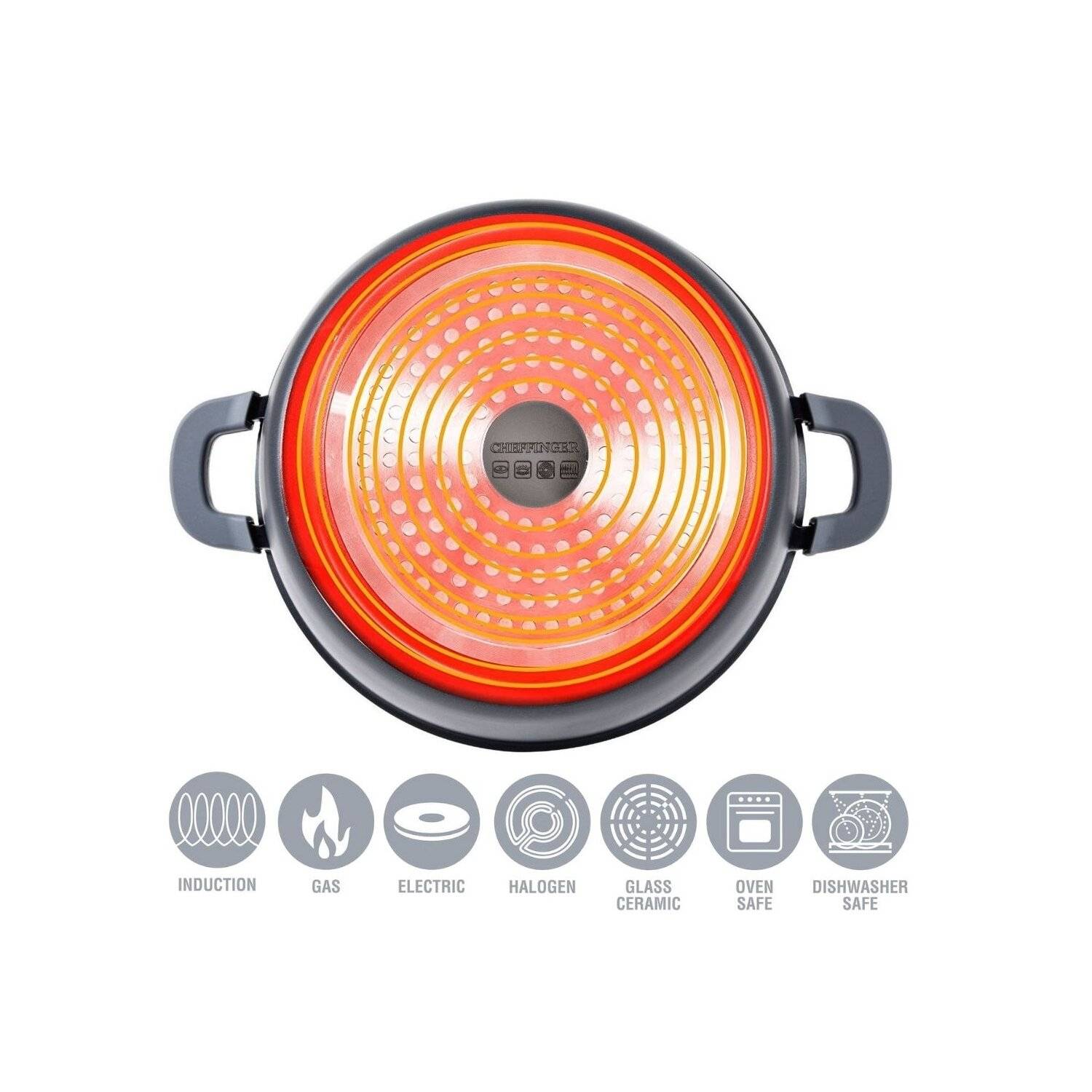 Kochtopf Alu Guss Glasdeckel Ø32cm Induktion Marmorbeschichtung Suppentopf Pfanne Rot