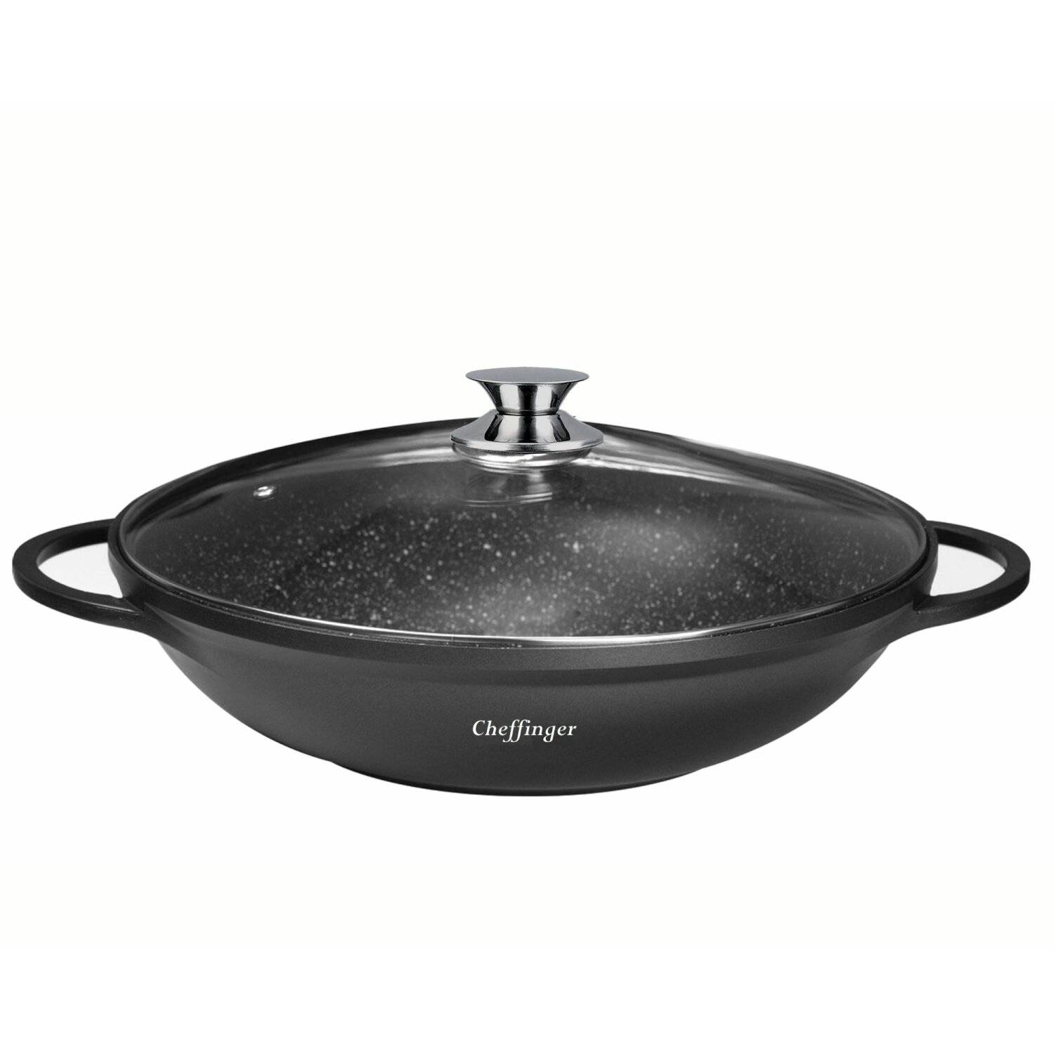 Cheffinger WOK Wokpfanne Woktopf Induktion 40cm Aluguss mit Deckel Bratpfanne Marmorbeschichtung