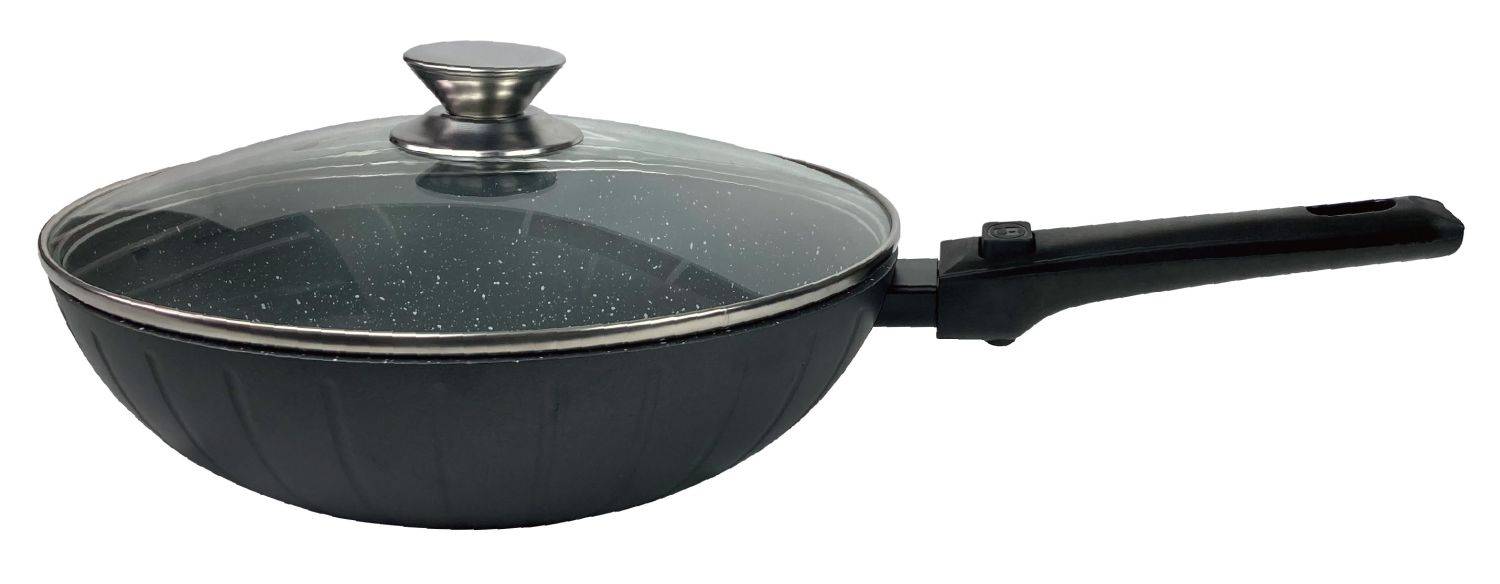 WOK-Pfanne abnehmbarer Griff 32cm Induktion Deckel Anti Haft Bratpfanne Marmor