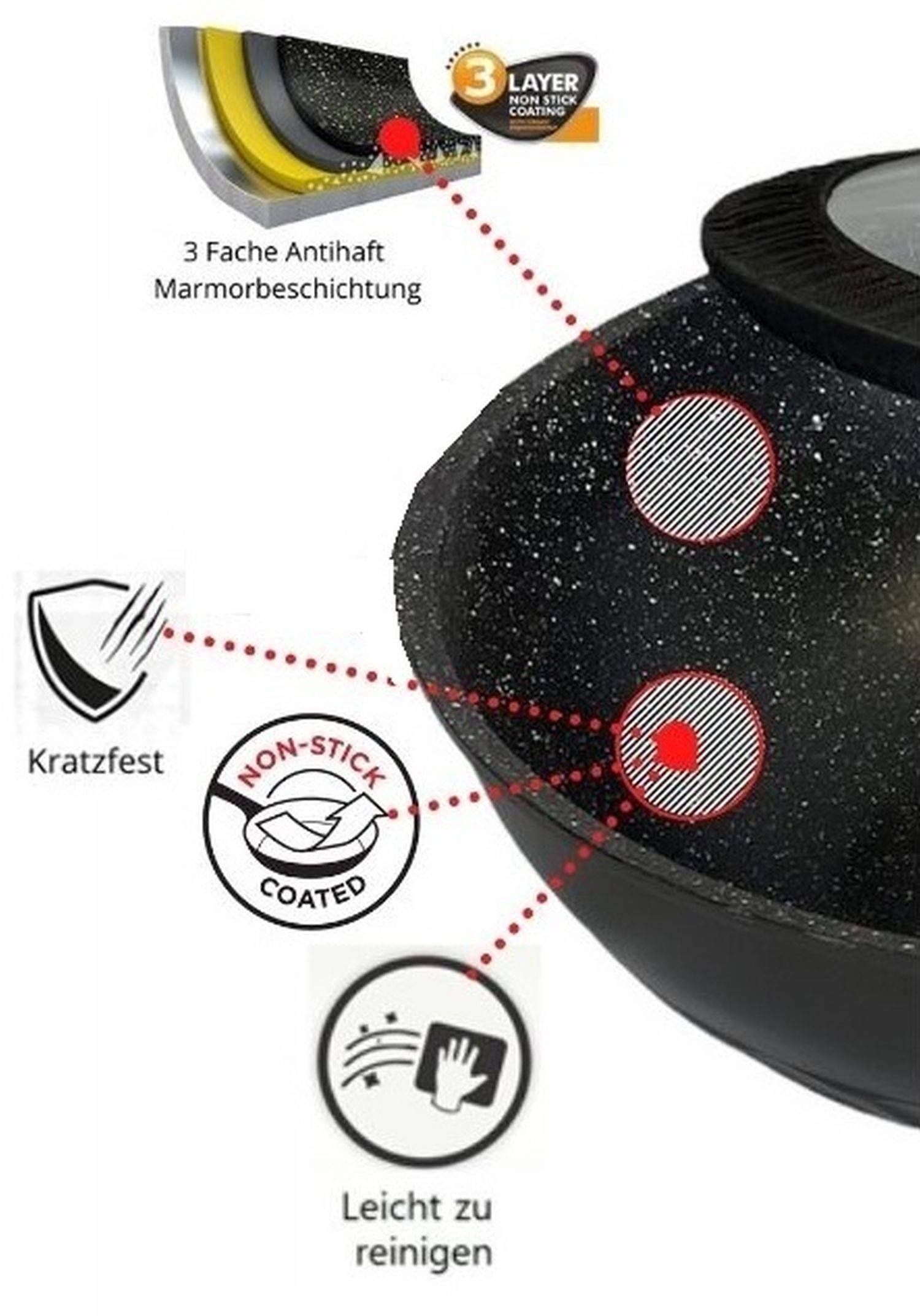 WOK-Pfanne abnehmbarer Griff 32cm Induktion Deckel Anti Haft Bratpfanne Marmor