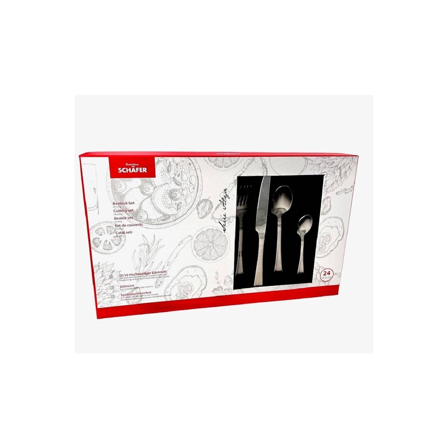 Besteckset 24 teilig Serie Alya für 6 Personen Edelstahl 18/10 Mehrzweck Einsatz für Zuhause Messer Gabel Löffel Küche
