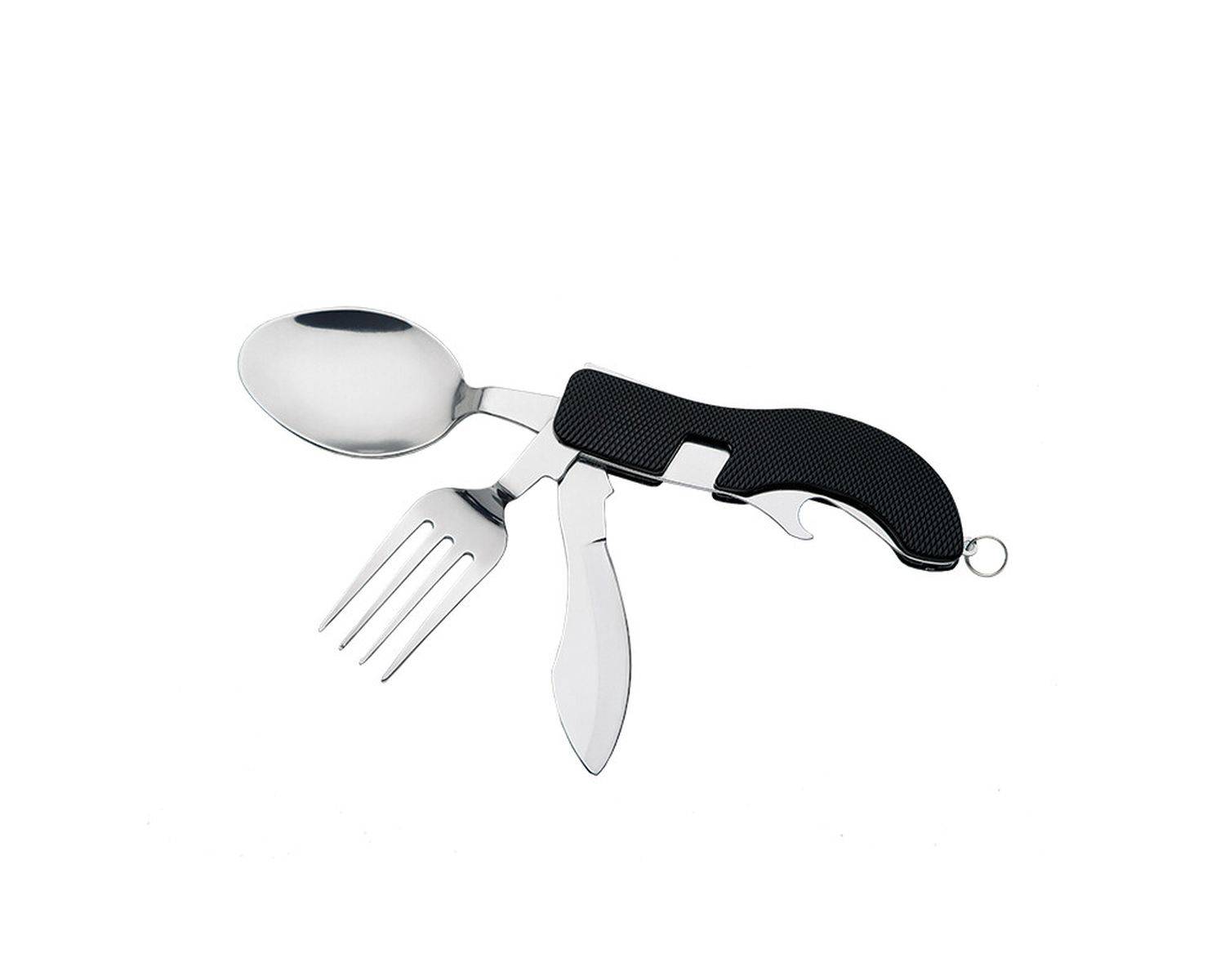 MICHELINO 2-tlg. 4in1 Campingbesteck-Set Outdoorbesteck Schwarz