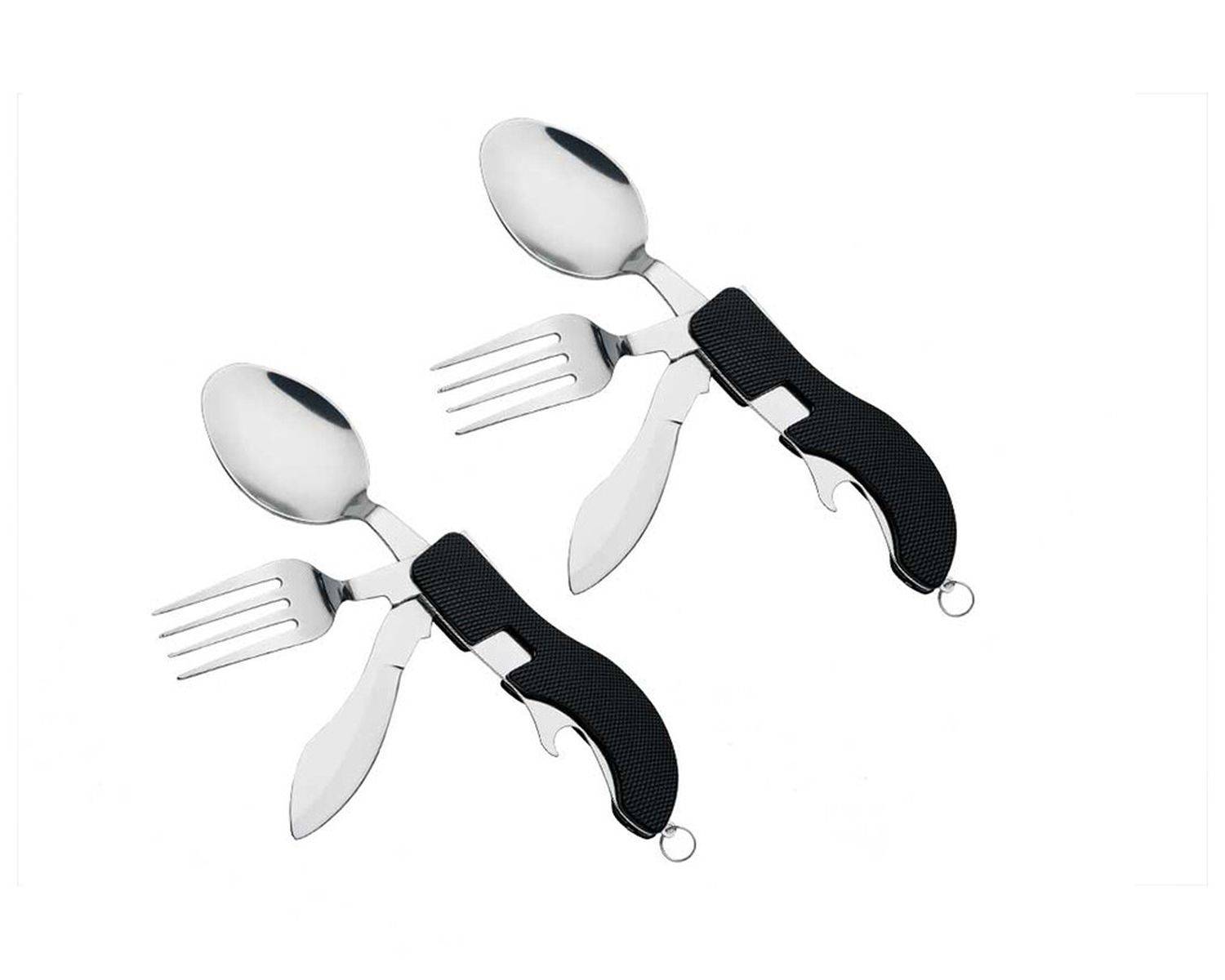 MICHELINO 2-tlg. 4in1 Campingbesteck-Set Outdoorbesteck Schwarz