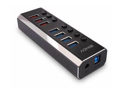 LINDY 4 Port USB 3.0 Hub mit 3 Schnellad Eingabe / Ausgabe Dockingstations, Grafikadapter und Hubs