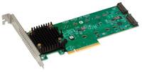 Grüne PCIe-Erweiterungskarte mit Metallhalterung, schwarzem Kühlkörper und zwei Anschlüssen am Ende