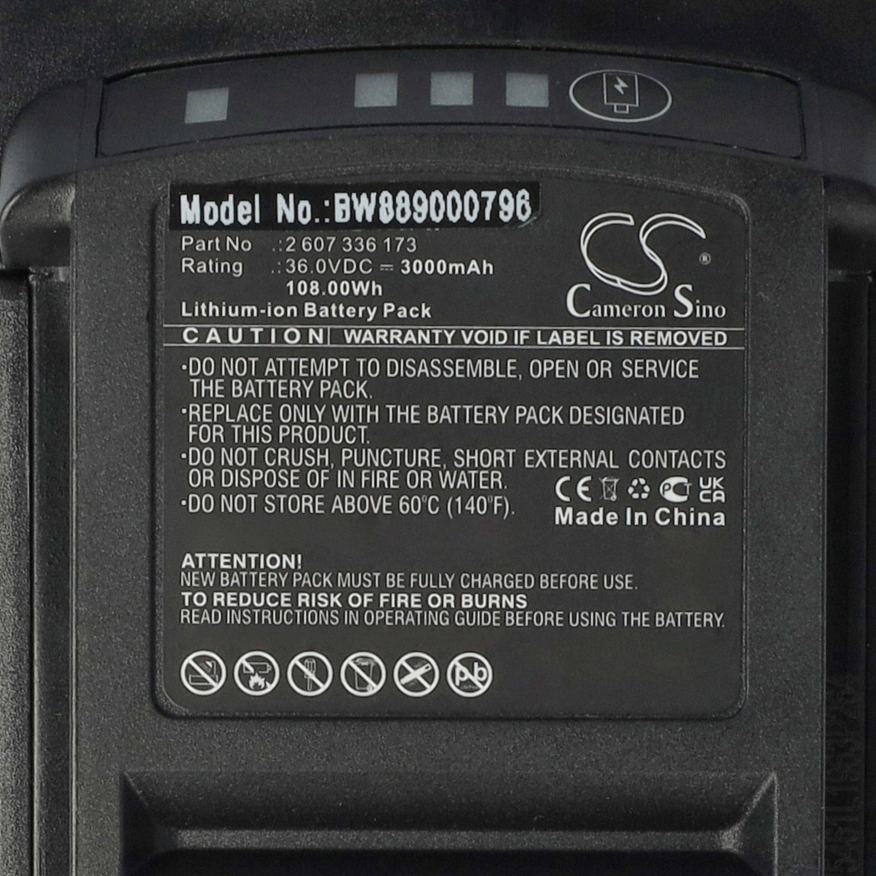 vhbw Akku kompatibel mit Bosch GSB 36, GSA 36, GRA 53 M, GRA 53, GRA 48 M, GRA 48 Rasenmäher Akku-Gartengerät (3000mAh 36V Li-Ion)