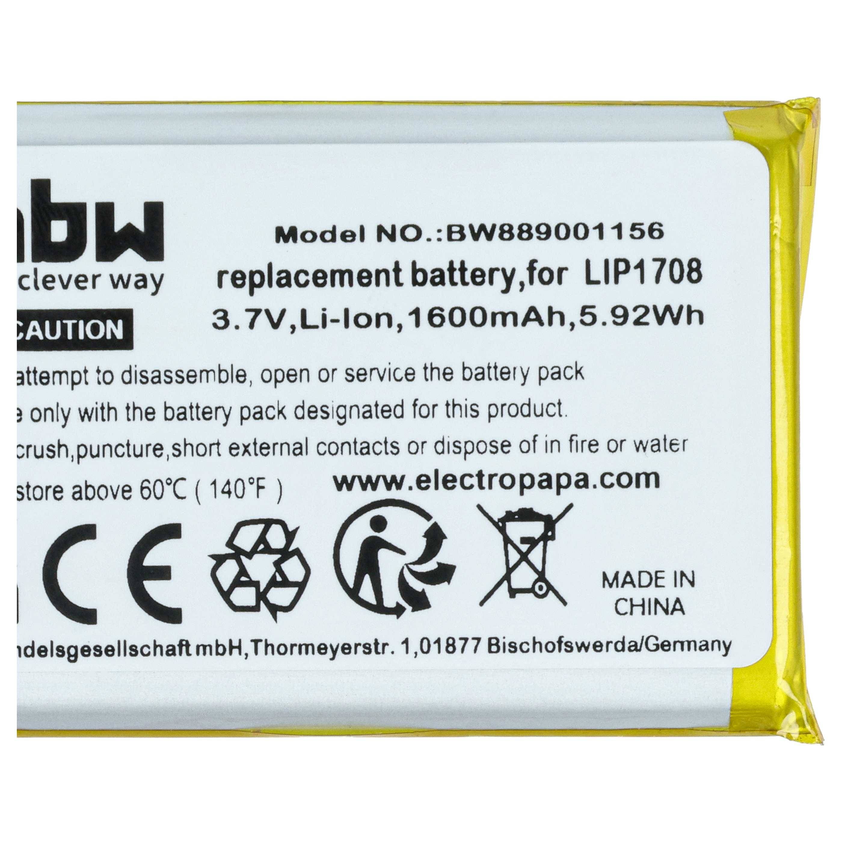 vhbw Akku Ersatz für Sony LIP1708 für Spielekonsole (1600 mAh, 3,7 V, Li-Polymer)