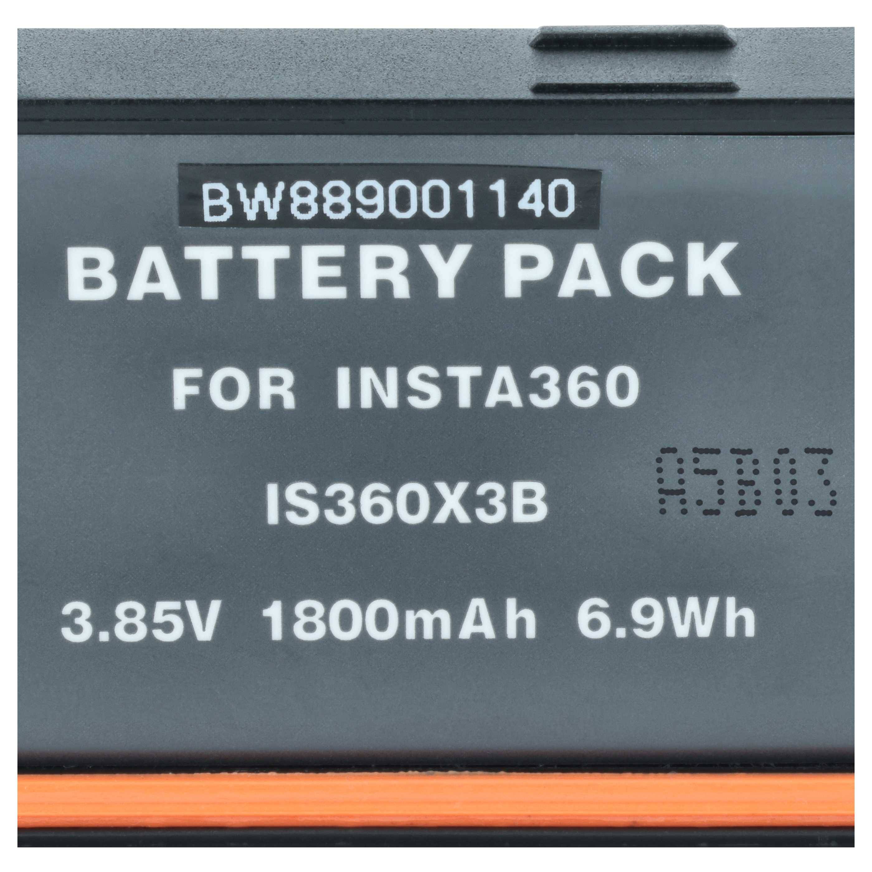 vhbw 2x Akku Ersatz für Insta360 CINAQBT/A für Tragbare Mini-Kamera (1800 mAh, 3,85 V, Li-Ion)