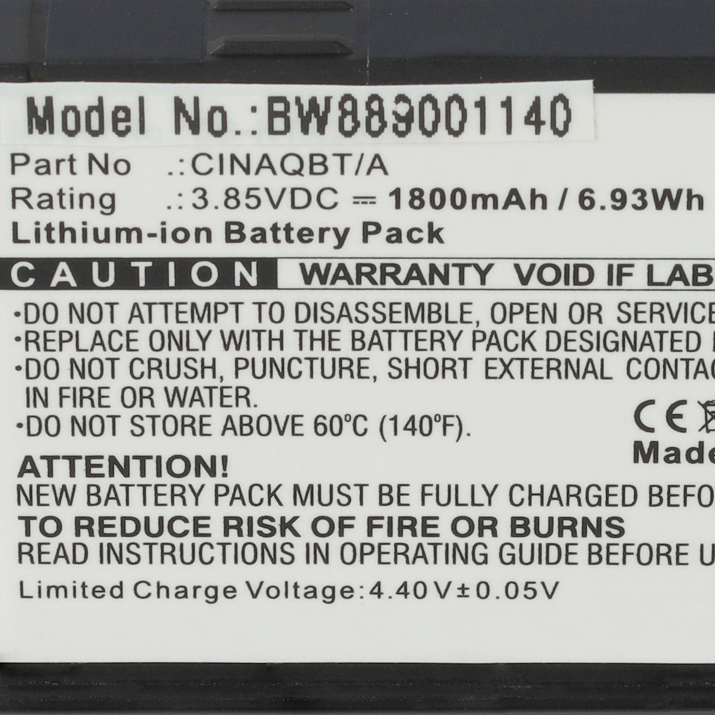 vhbw 2x Akku Ersatz für Insta360 CINAQBT/A für Tragbare Mini-Kamera (1800 mAh, 3,85 V, Li-Ion)