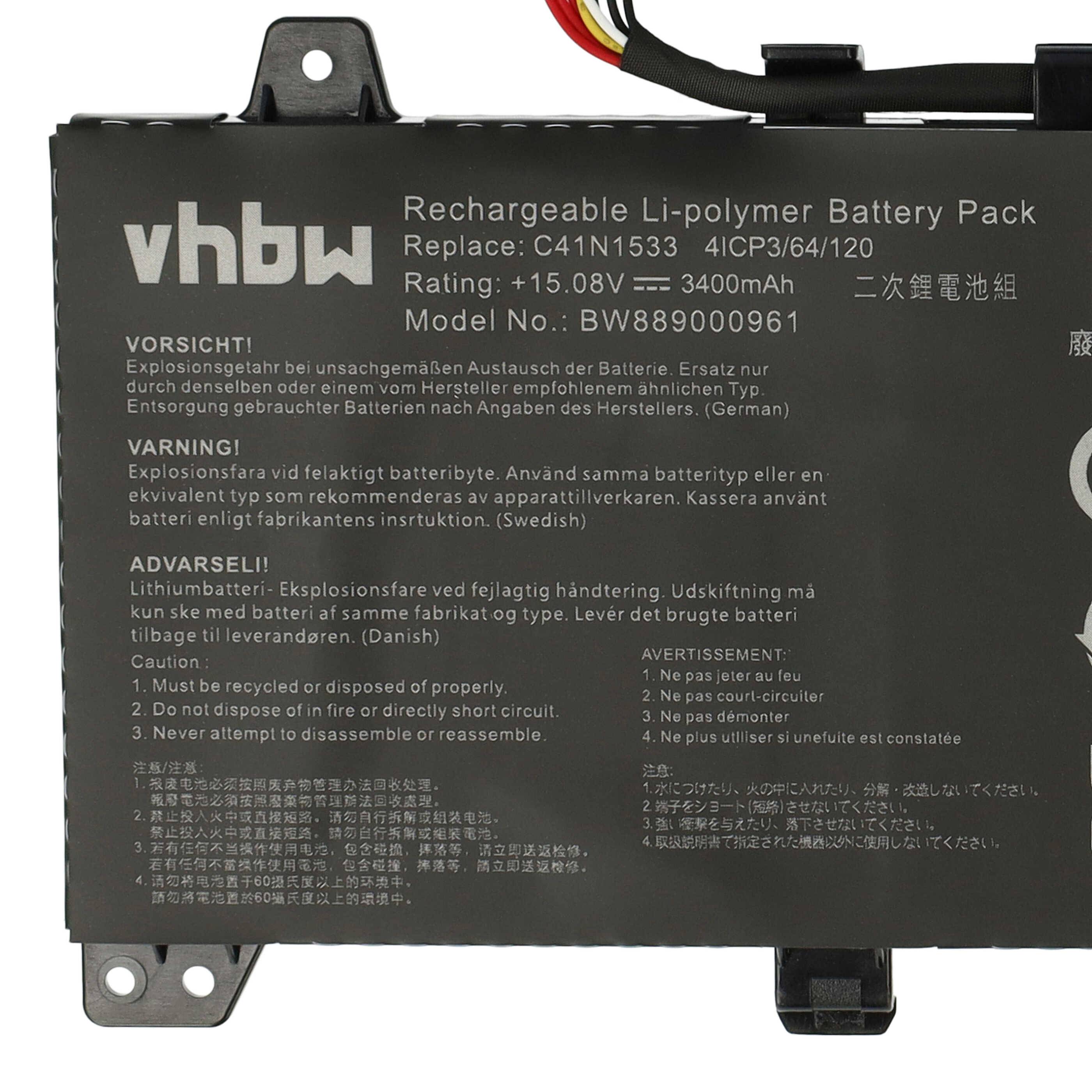 vhbw Akku kompatibel mit Asus ZenBook UX560UQ-1C, UX560UQ, UX560UX Notebook (3400 mAh, 15,08 V, Li-Polymer)