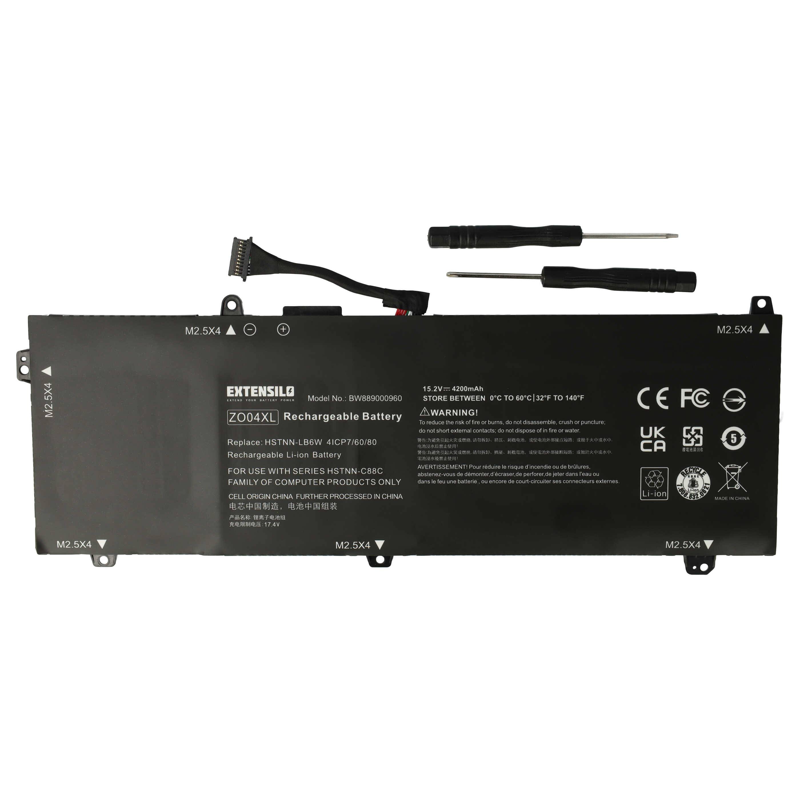 EXTENSILO Akku kompatibel mit HP ZBook Studio G3 (V8N23PA), Studio G3 (W0V05UP) Notebook (4200 mAh, 15,2 V, Li-Ion)
