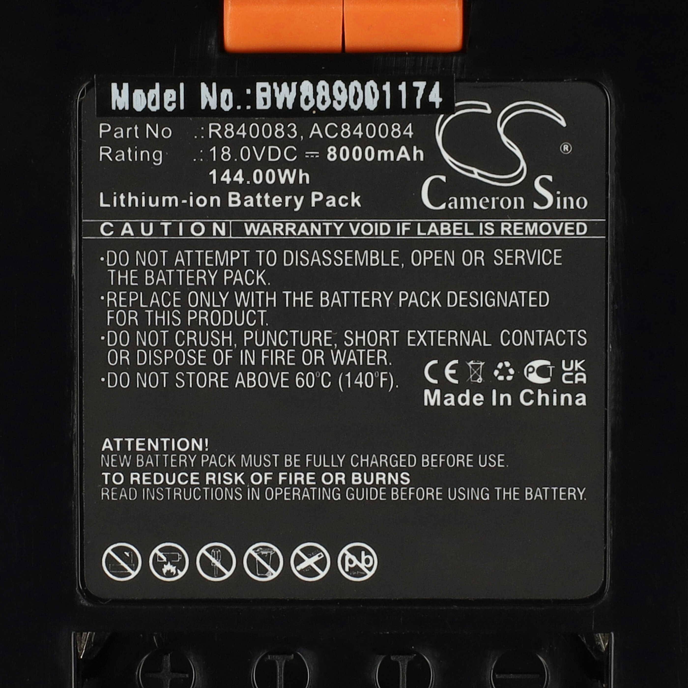 vhbw Akku Ersatz für Ridgid AC840084, R840083 für Werkzeug (8000 mAh, Li-Ion, 18 V)