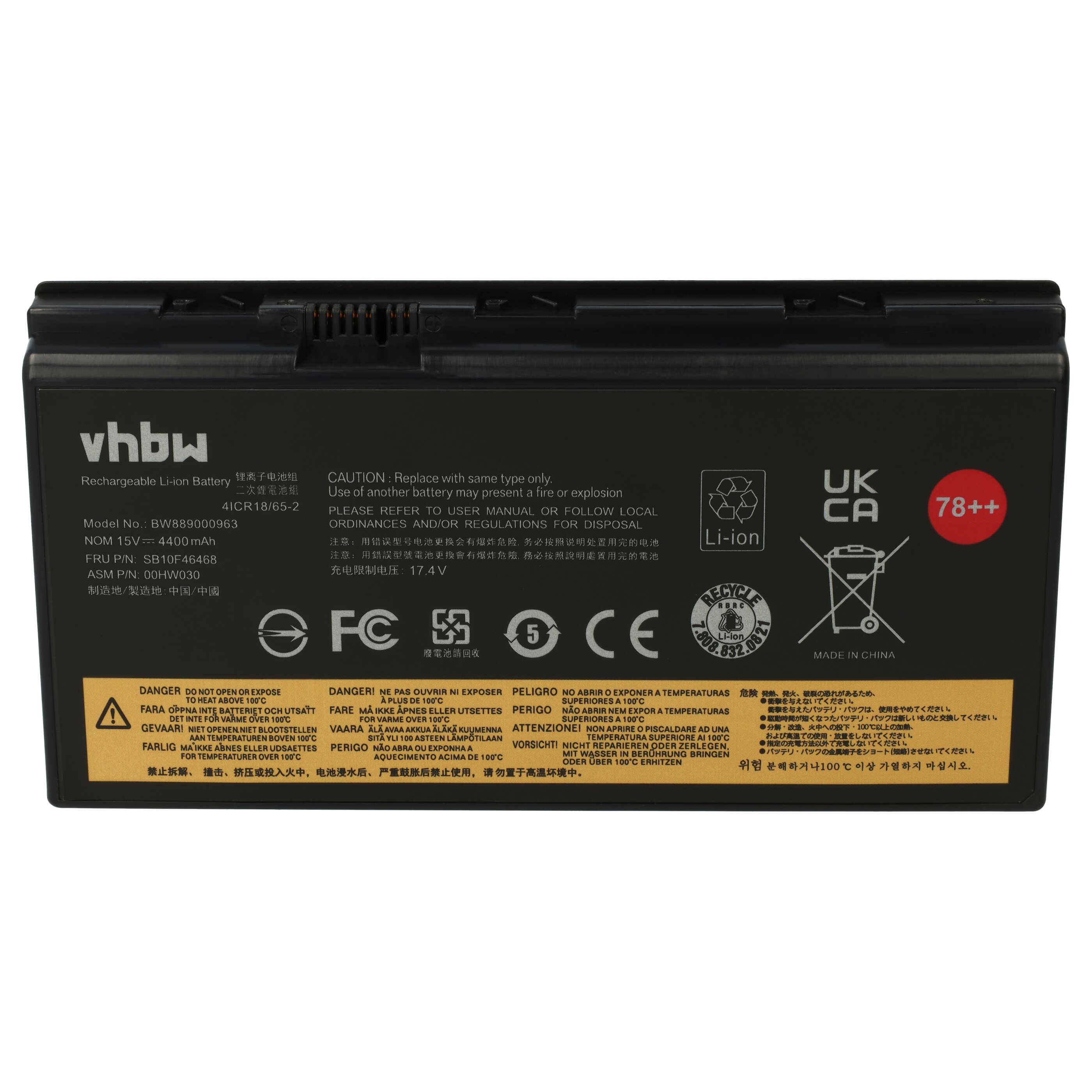 vhbw Akku Ersatz für Lenovo SB10T83193, SB10F46468, OOHWO30 für Notebook (4400 mAh, 15 V, Li-Ion)