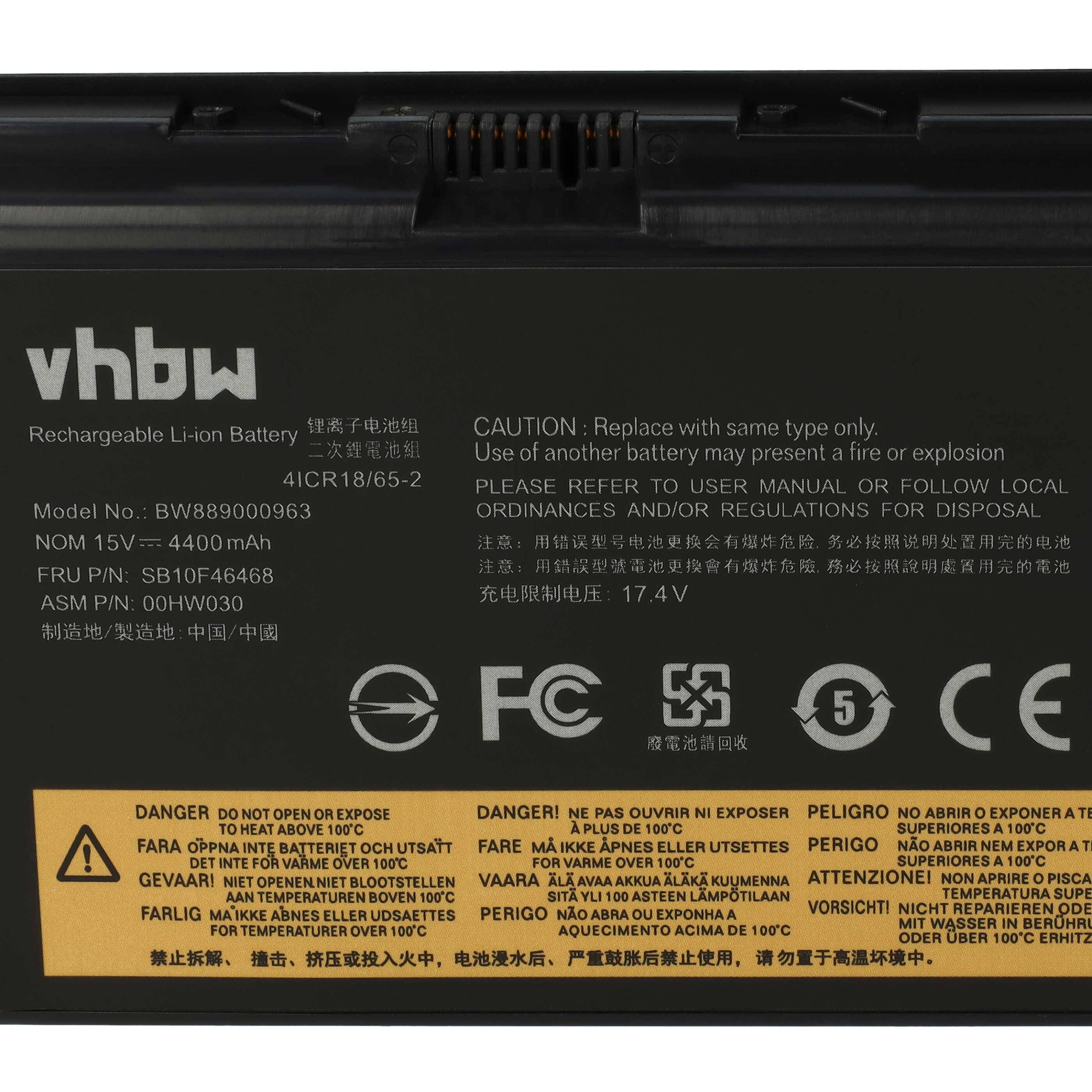 vhbw Akku kompatibel mit Lenovo ThinkPad P70 (20ER003QGE), P70 (20ER003NGE), P70 (20ER003PGE) Notebook (4400 mAh, 15 V, Li-Ion)