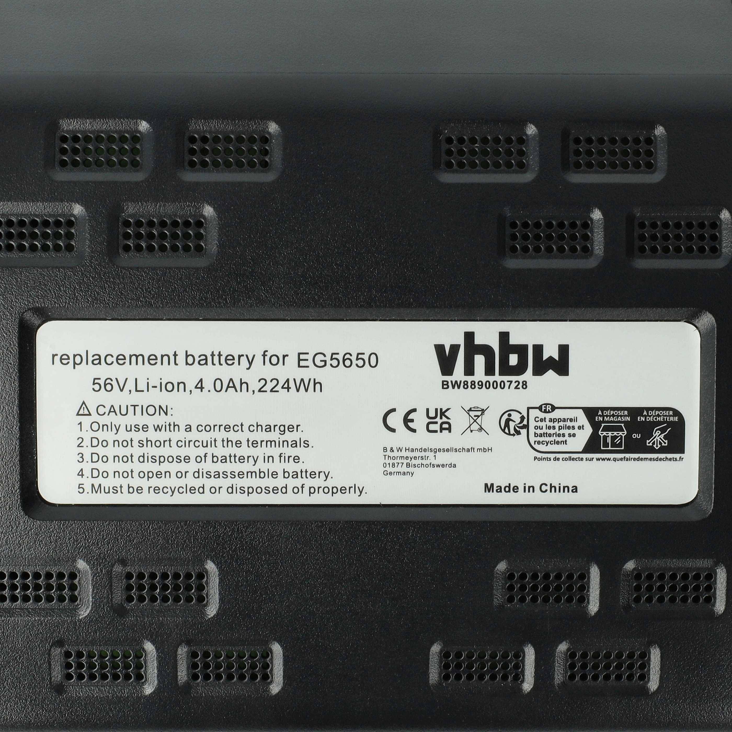 vhbw Akku Ersatz für EGO BA1400T, BA2800, BA2800T, BA4200, BA4200T, BA6720T, BT2240T für Rasenmäher Akku-Gartengerät (4000mAh, 56V, Li-Ion)