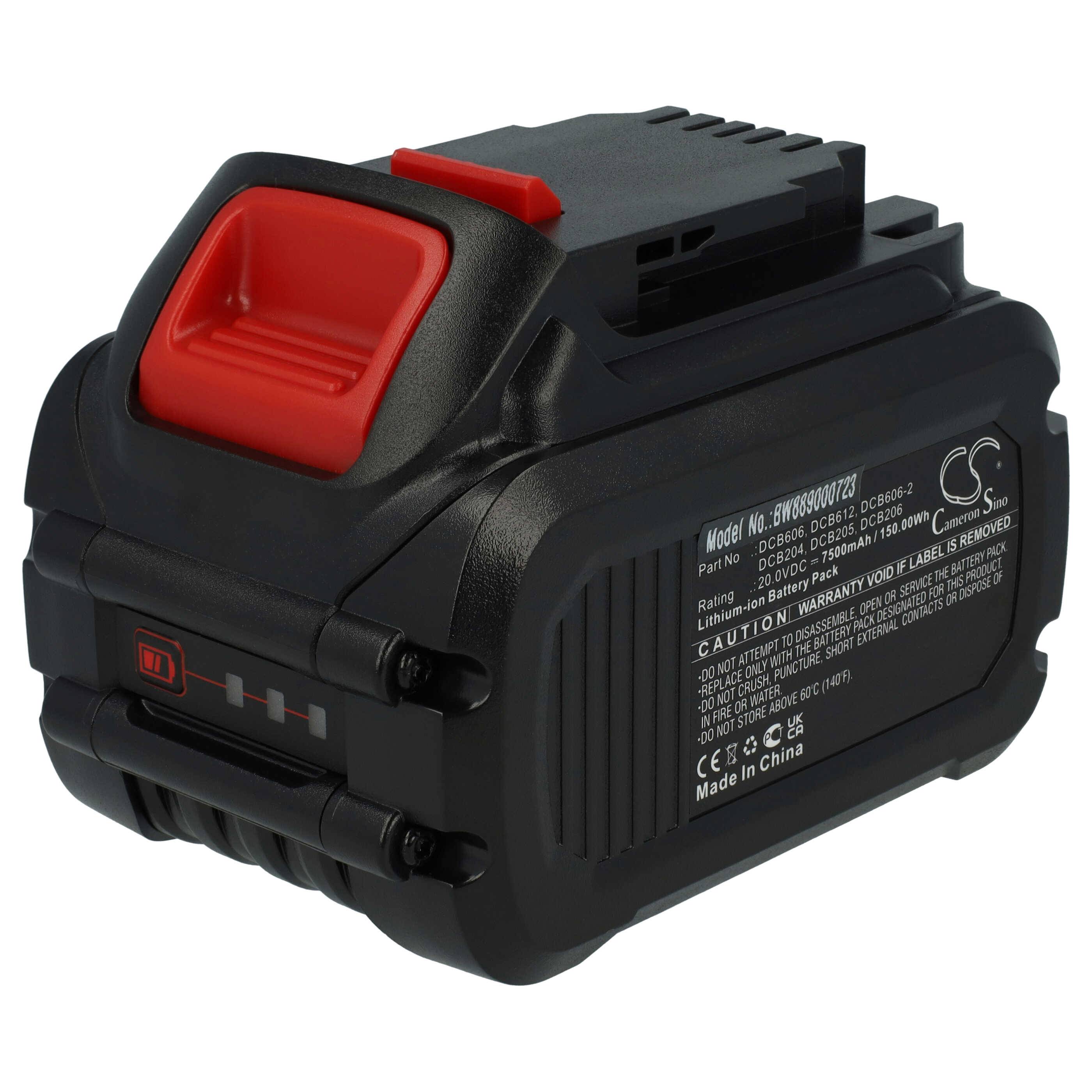 vhbw Akku kompatibel mit Dewalt DCF815S2, DCF880, DCF880HL2, DCF880HM2, DCF880L2, DCF880M2 Elektrowerkzeug (7500 mAh, Li-Ion, 20 V)