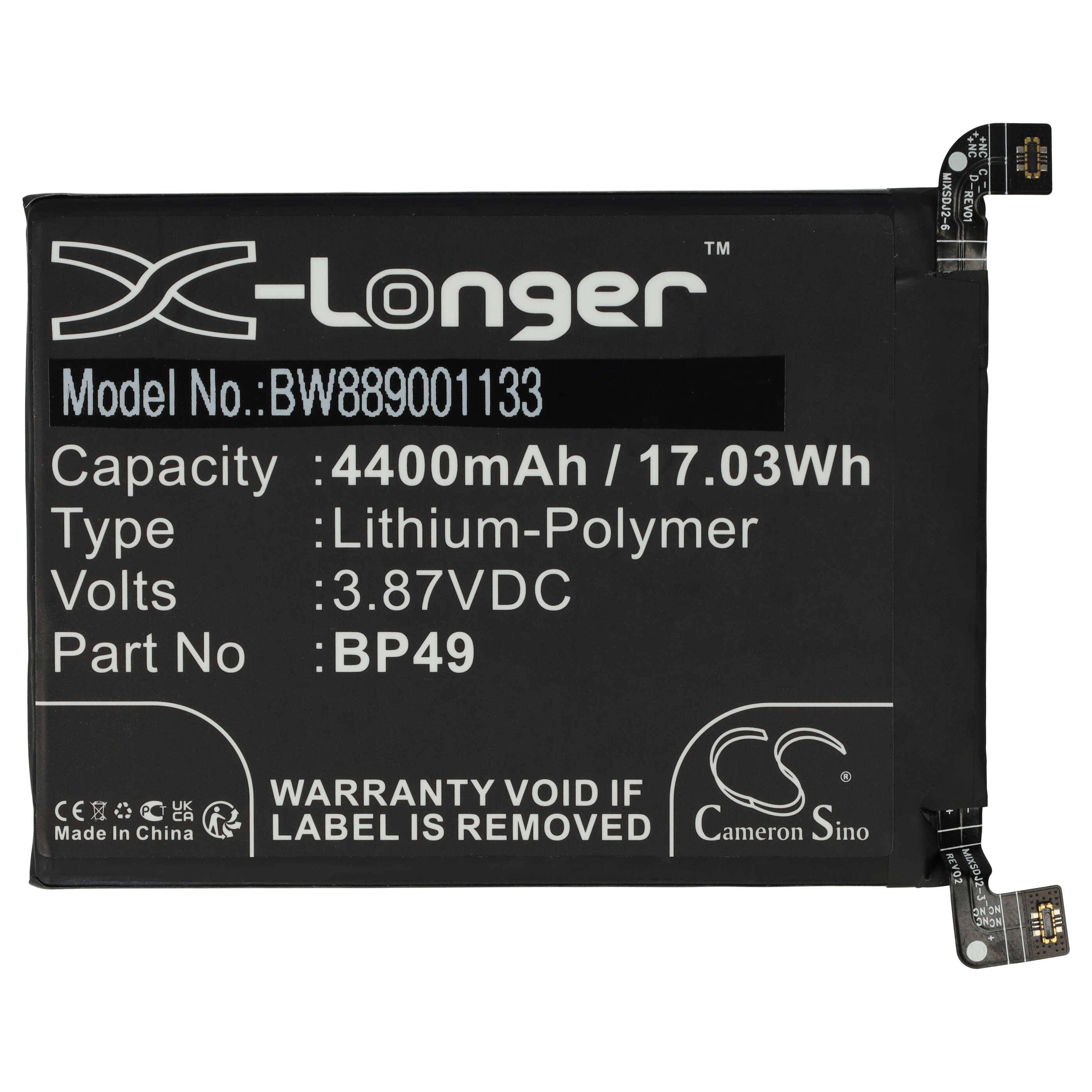 Batterie mit Etikett mit der Aufschrift „Modellnummer: BW889001133