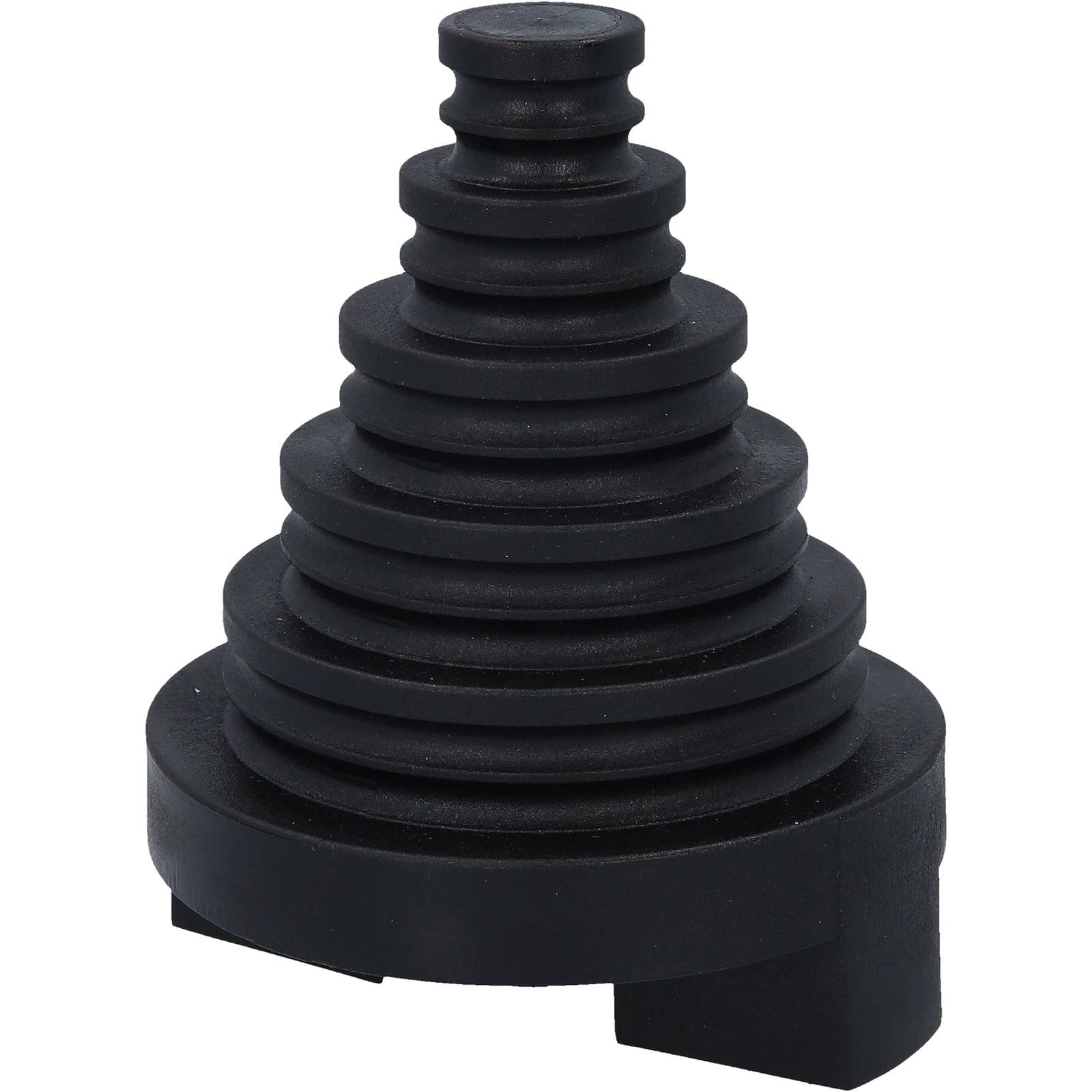 Eine schwarze Gummi-Faltenbalg-Manschette mit gestuftem Design für Maschinen- oder Automobilanwendungen, die mehrere konzentrische Ringe aufweist.