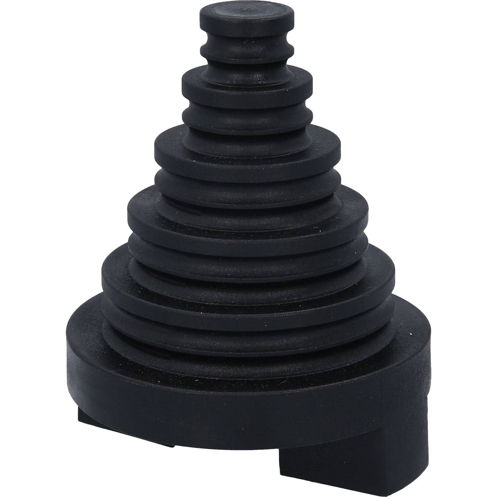 Eine schwarze, akkordeonartige Gummiummantelung mit konischer Stufenform, die dazu dient, Kabel und Drähte zu schützen.