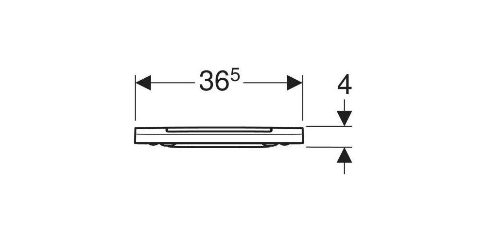 Technische Seitenansicht-Maßzeichnung eines dünnen rechteckigen Teils, die Breite 36,5 und Höhe 4 mit Pfeilen zeigt, die Messungen anzeigen.