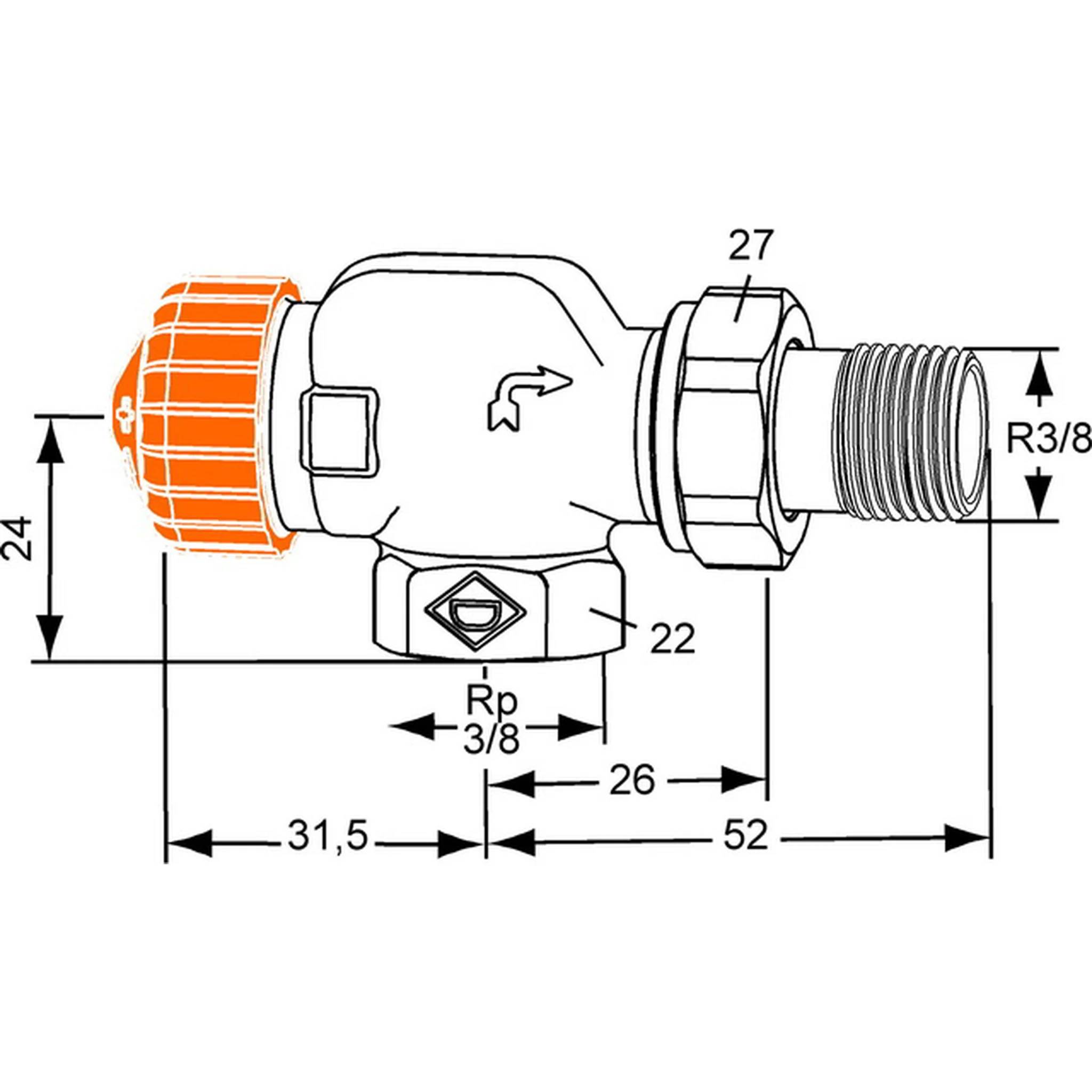 IMI Heimeier Th.Ventilunterteil DN10 (3/8 Zoll) Eclipse, Axial, vernickelt, 1 Stk.