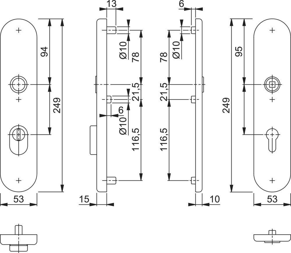 Hoppe Schutz-Langschild E3332ZA/3310 ov., ES1, ZA/PZ 92/10/8, F69, TS 67-77