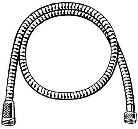 Schwarz-Weiß-Illustration eines aufgerollten Schlauchs oder flexiblen Kabels mit Verbindungsstücken an beiden Enden, zu einem großen Kreis geformt.