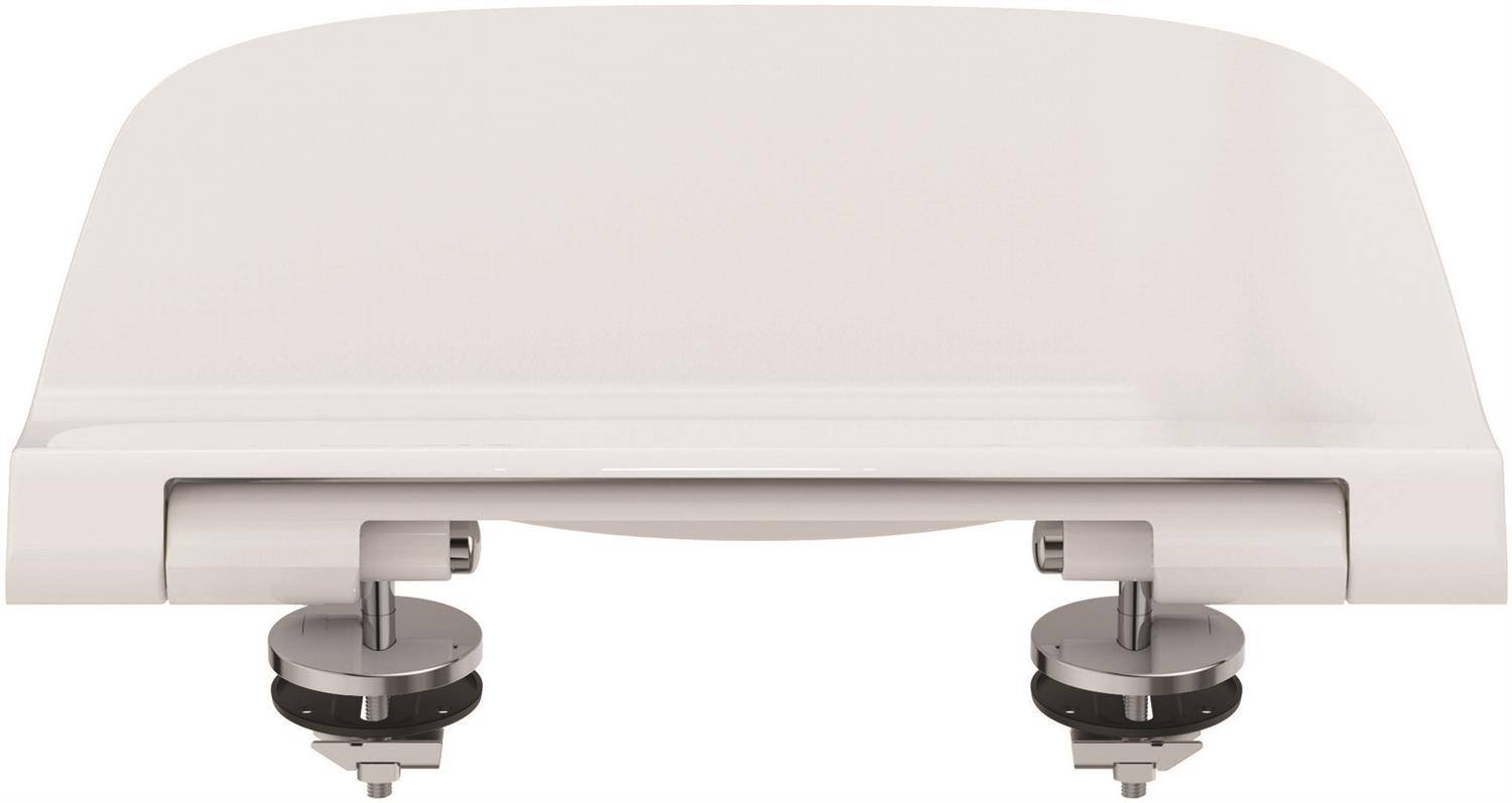 Weiße Toilettensitzauflage mit Bidet-Aufsatz mit zwei verstellbaren Düsen, die darunter montiert sind