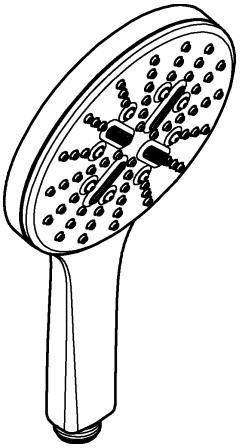Handbrause mit vielen Sprühdüsen in einfacher Schwarz-Weiß-Illustration dargestellt.