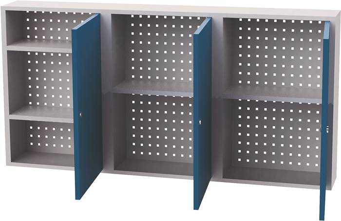 Hängeschrank H750xB1500xT200mm Vollblechtüren lichtgrau/signalblau