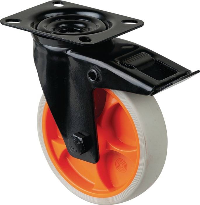 Lenkrolle D.125mm Trgf.100kg m.Festst.Gum.104x80mm hellgrau BS ROLLEN