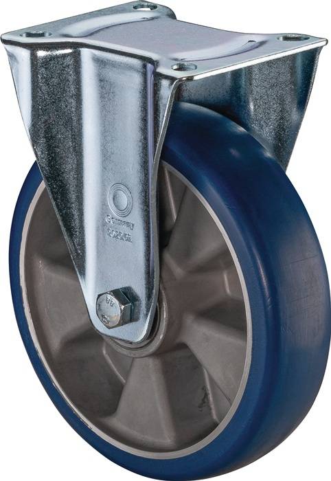 Bockrolle D.125mm Trgf.300kg PU Platte L138xB109mm Farbe Rl.blau BS ROLLEN