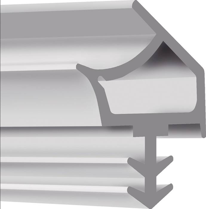 Detailaufnahme eines Querschnitts eines Metallrinnenprofiles, der Schichten und strukturelle Details zeigt.