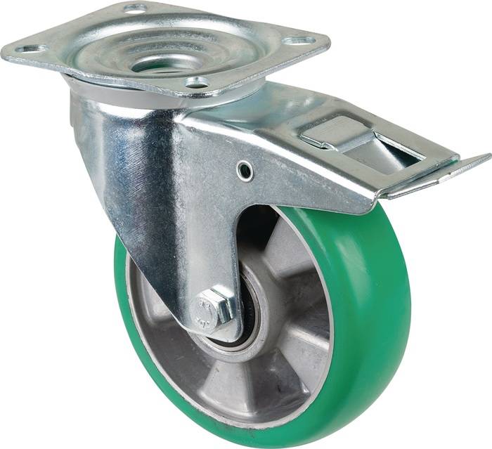 Lenkrolle D.160mm Trgf.300kg m.Festst.PU 138x109mm blau BS ROLLEN