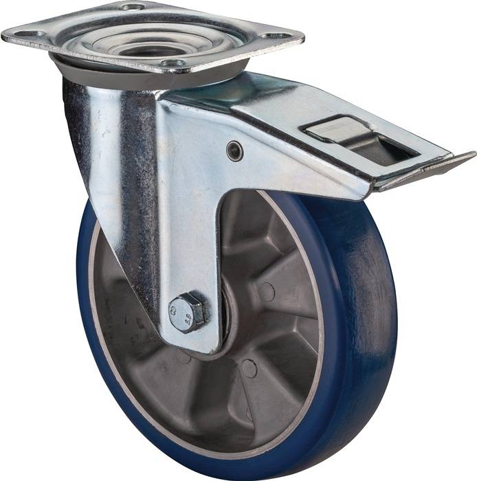 Lenkrolle D.125mm Trgf.300kg m.Festst.PU 138x109mm blau BS ROLLEN