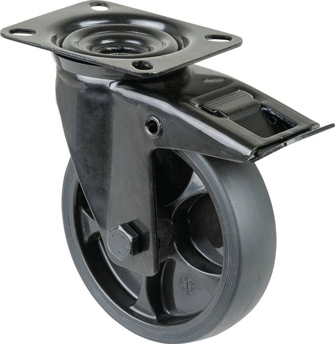 Lenkrolle D.125mm Trgf.120kg m.Festst.Gum.104x80mm schwarz BS ROLLEN