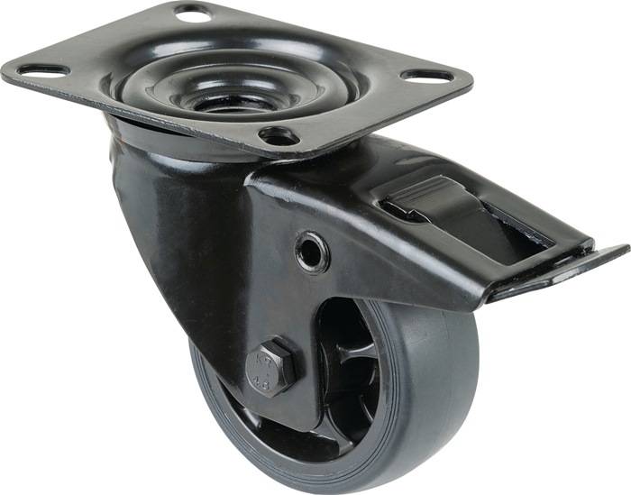 Lenkrolle D.80mm Trgf.100kg m.Festst.Gum.104x80mm schwarz BS ROLLEN