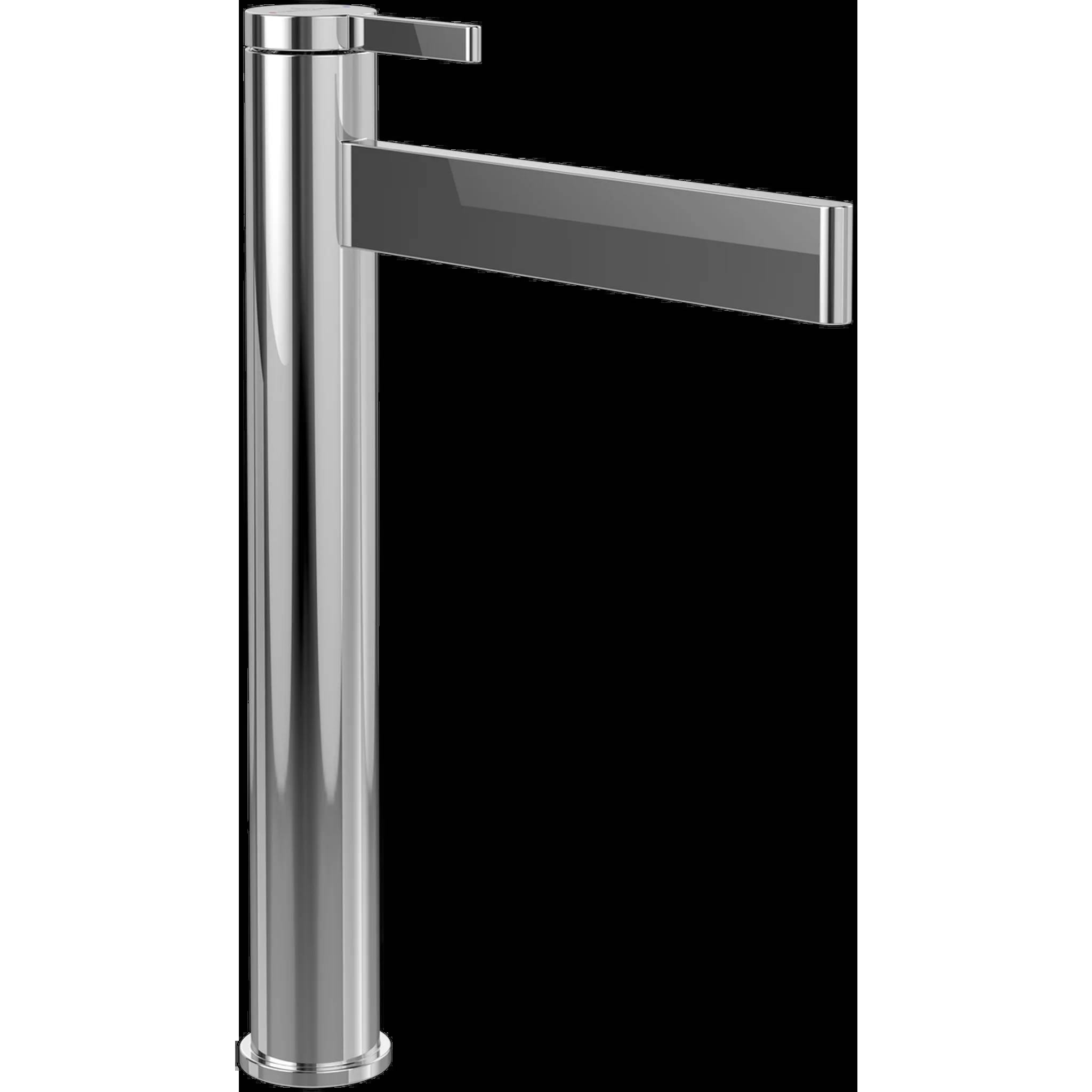 Chrome-Badezimmersarmatur mit Einhebelgriff, auf schwarzem Hintergrund dargestellt.