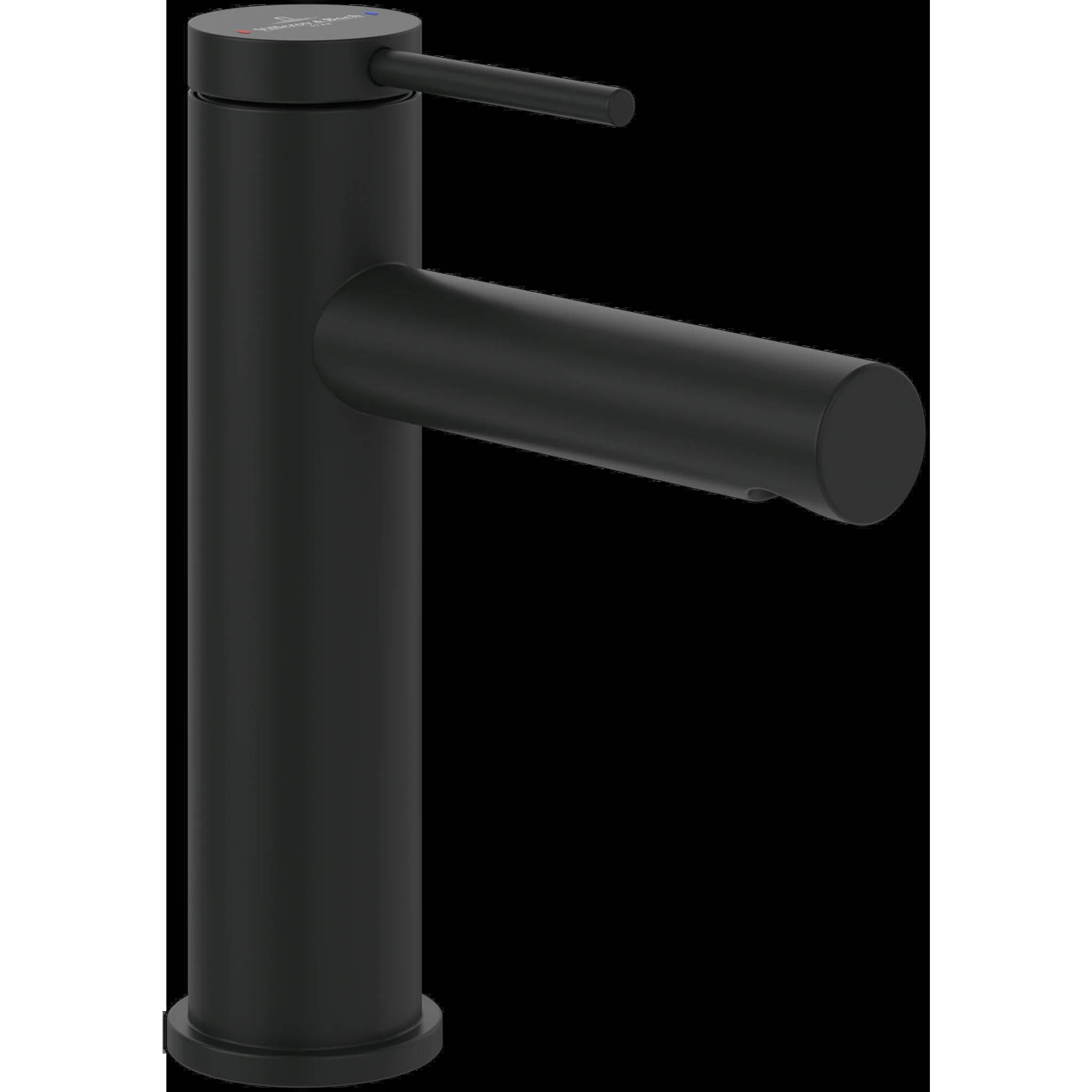 Schwarze zylindrische Drehsperre oder Zugangstor mit einem horizontalen Arm und einem kleinen Hebel an der Oberseite vor neutralem Hintergrund.