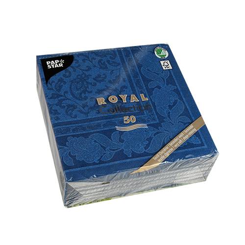 50 Servietten "ROYAL Collection" 1/4-Falz 40 cm x 40 cm dunkelblau "Ornaments". Material: Tissue. Farbe: dunkelblau