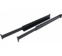 Zwei dunkelgraue Metallhalterungen, parallel zueinander ausgerichtet, leicht voneinander entfernt, ähnlich Schubladen-Schienen oder Schienenbefestigungen. Keine sichtbaren Markierungen.