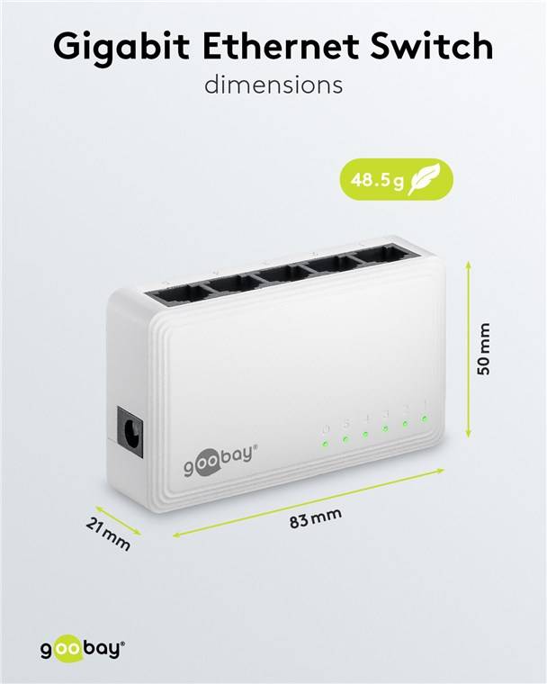 Goobay 5-Port Gigabit Ethernet Netzwerk-Switch - 5x RJ45-Buchsen, Autonegotiation, 1000 Mbit/s