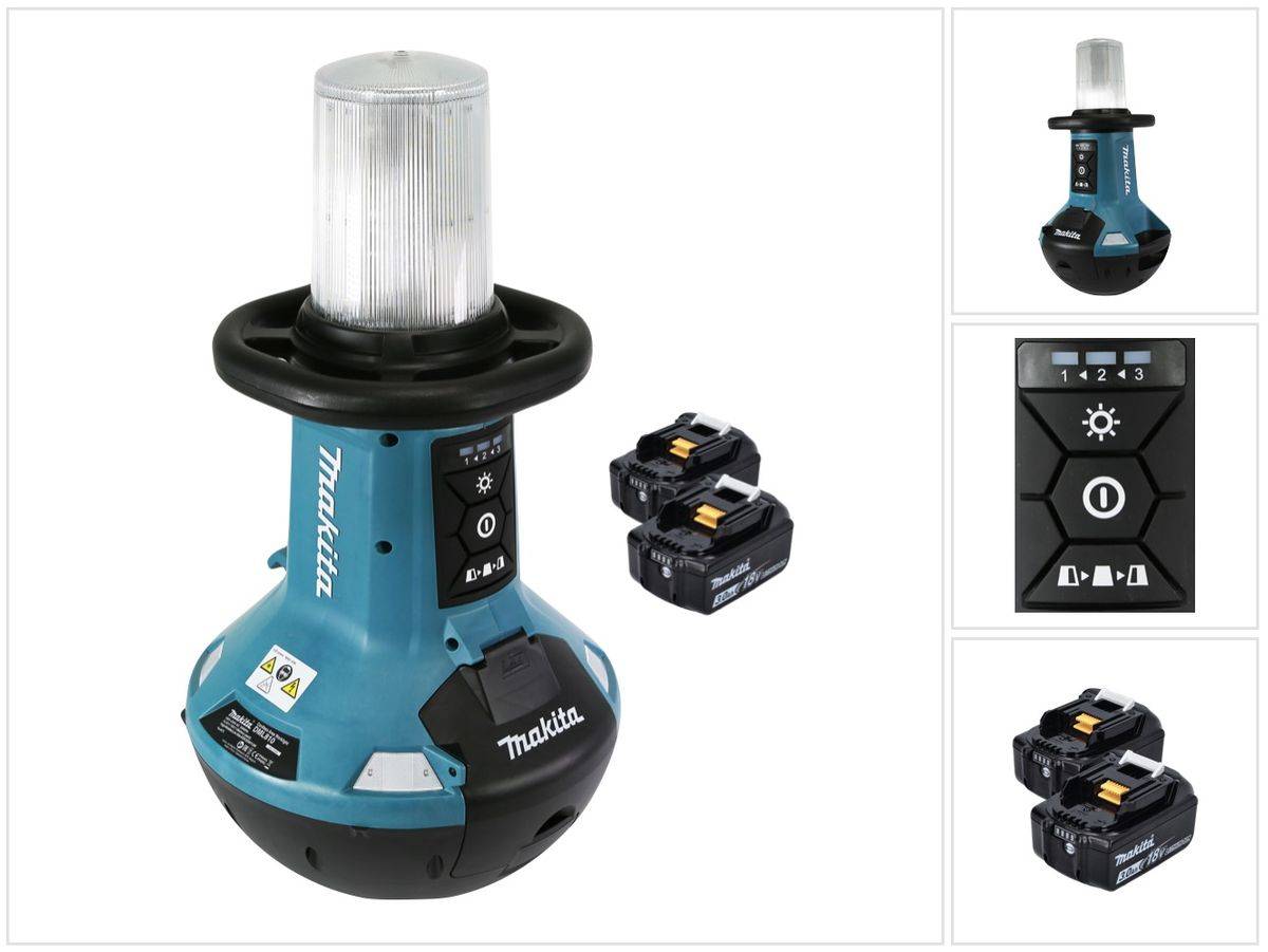 Makita DML 810 F Akku LED Flächenlicht 18 / 36 V ( 2 x 18 V ) 5500 lm IP54 + 2x Akku 3,0 Ah - ohne Ladegerät