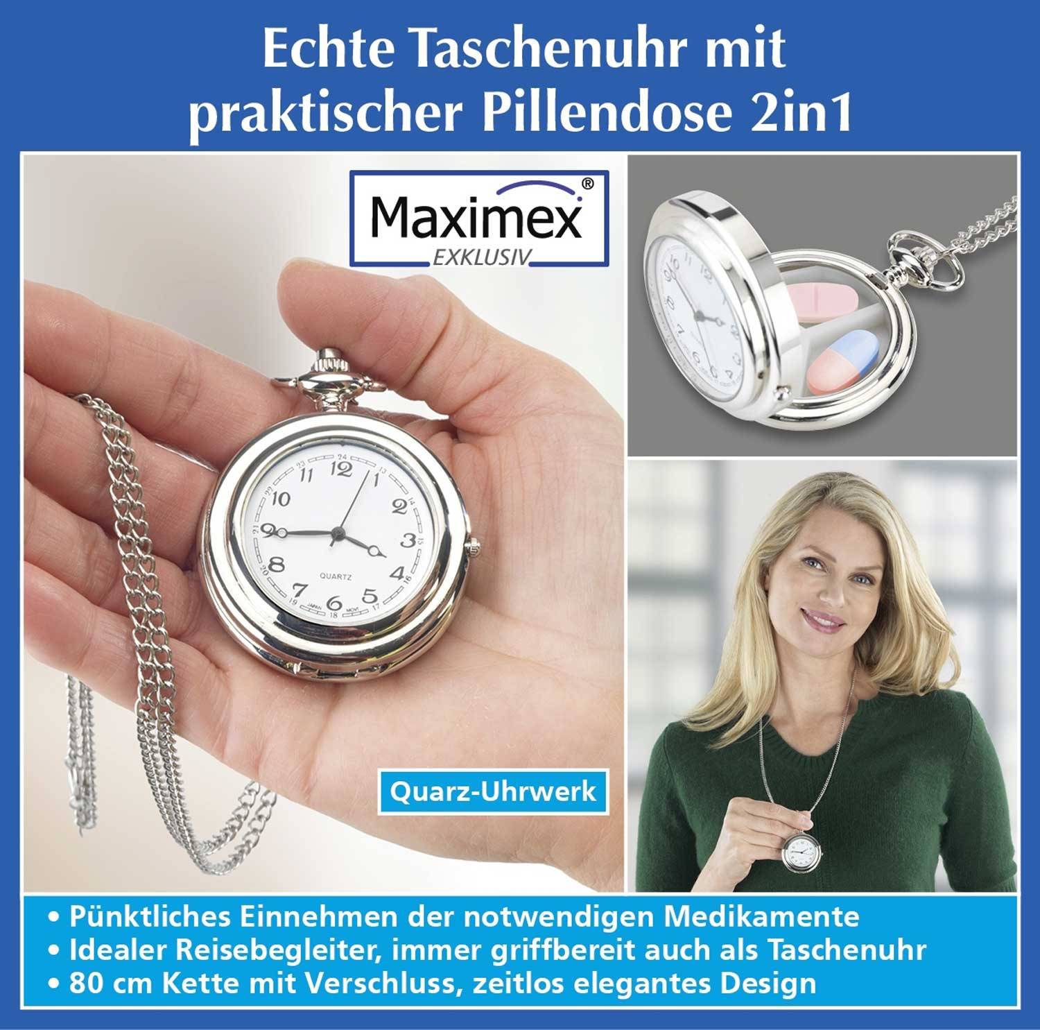 SELVA Echte Taschenuhr mit Pillendose 2in1