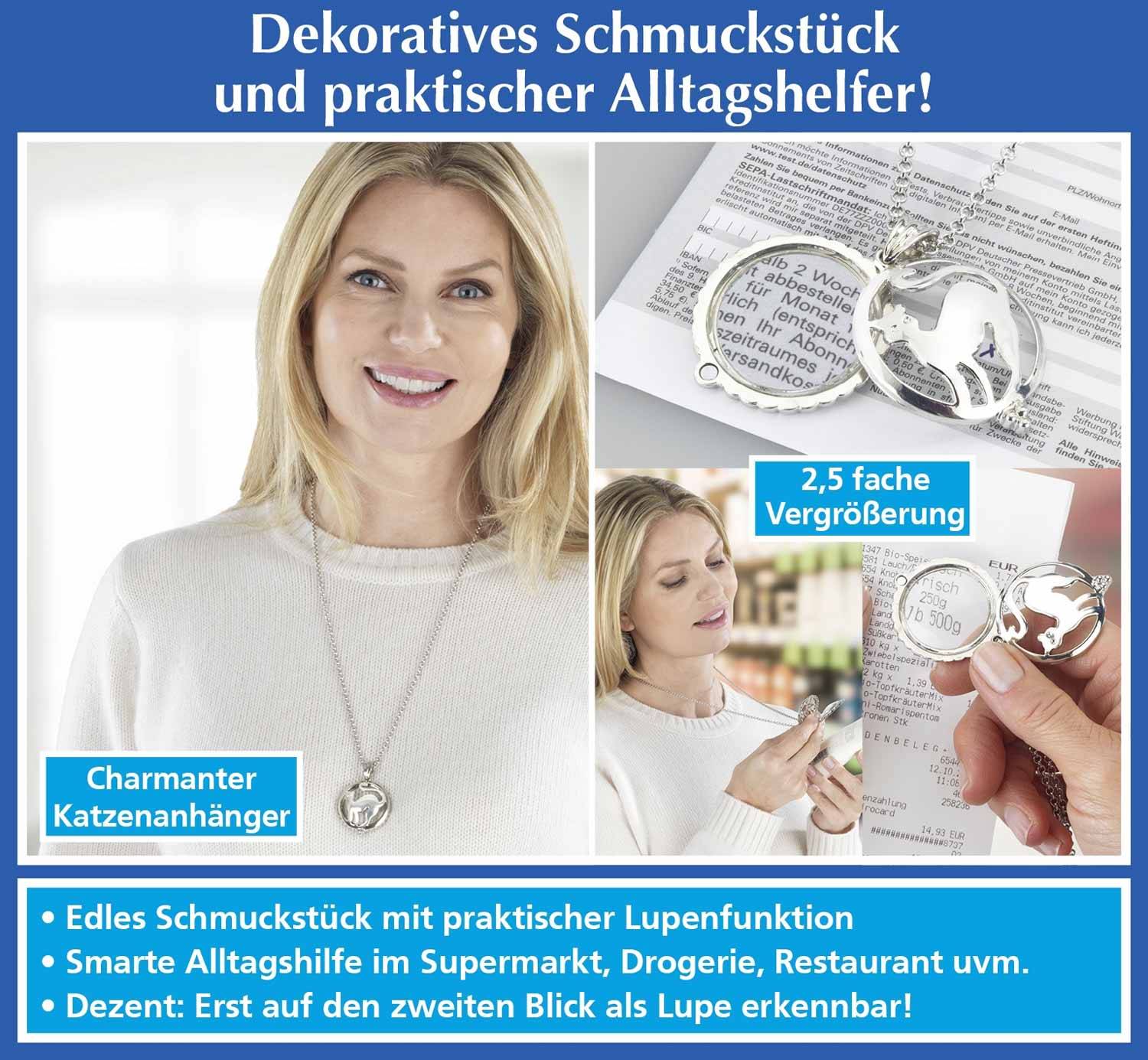 Maximex Kette mit Katzen-Anhänger UND Lupe