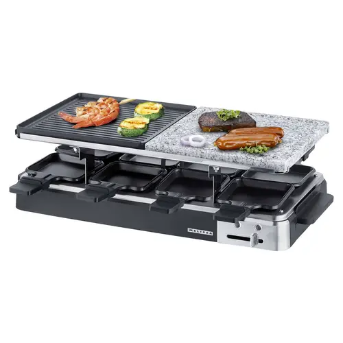 MELISSA Raclette-Grill 16300027, 1300 W, mit Steinplatte, 8 Pfannen, schwarz MELISSA Raclette-Grill 16300027, 1300 W, mit Steinplatte, 8 Pfannen, schwarz
