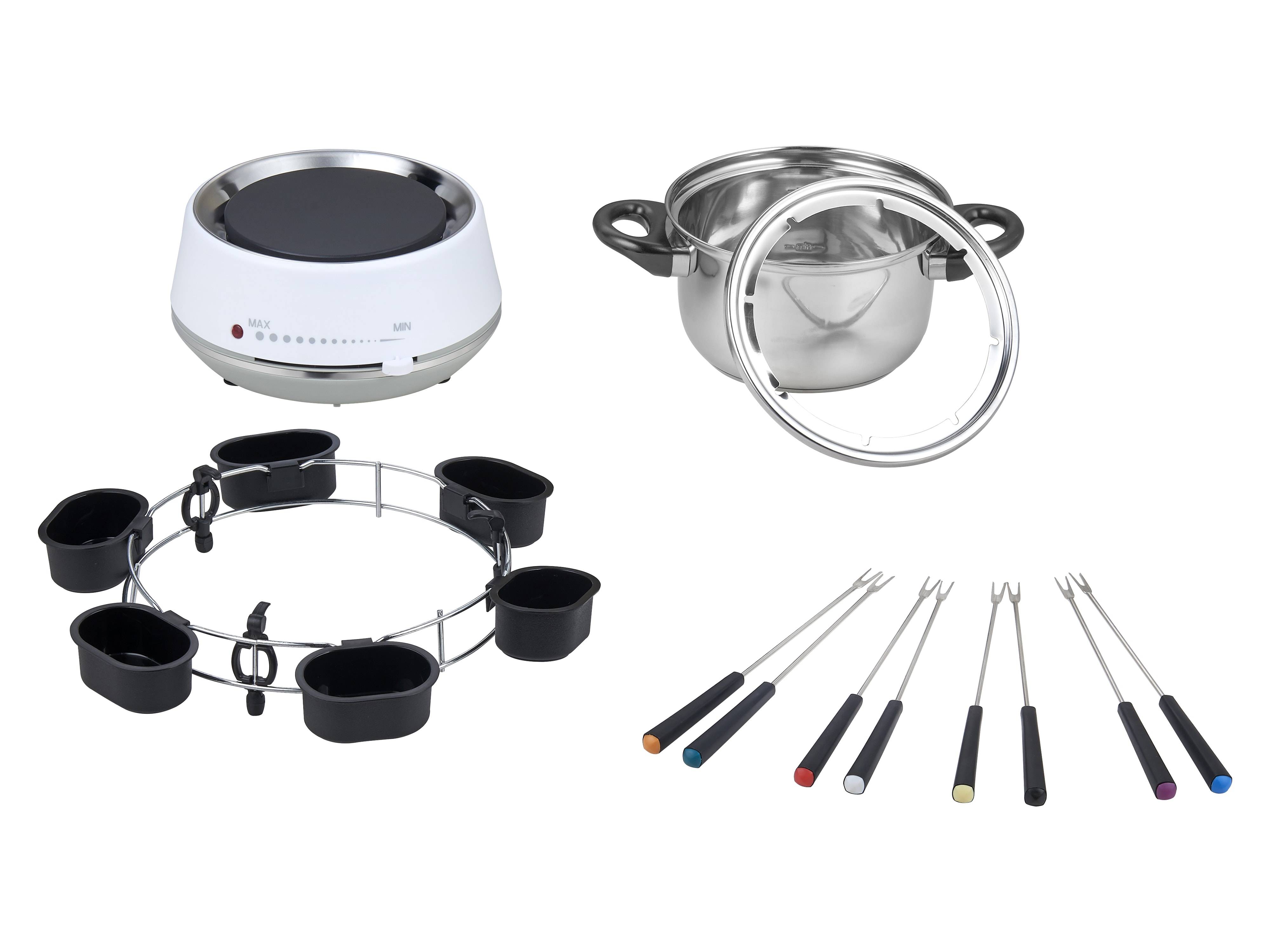 MELISSA Fondue-Set 16310230, 1200 W, 2 L, 8 Fonduegabel, Edelstahl, weiß