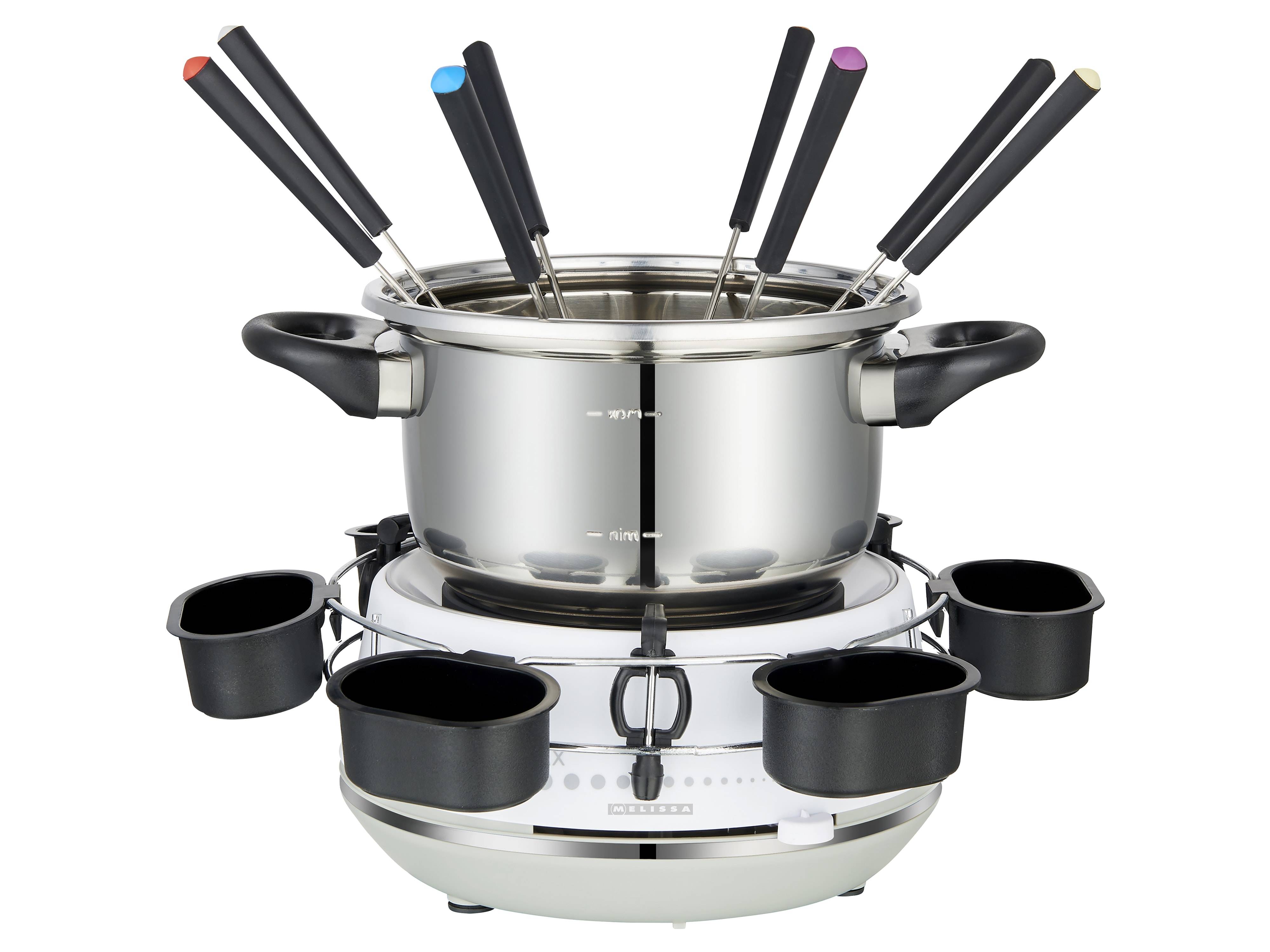 MELISSA Fondue-Set 16310230, 1200 W, 2 L, 8 Fonduegabel, Edelstahl, weiß